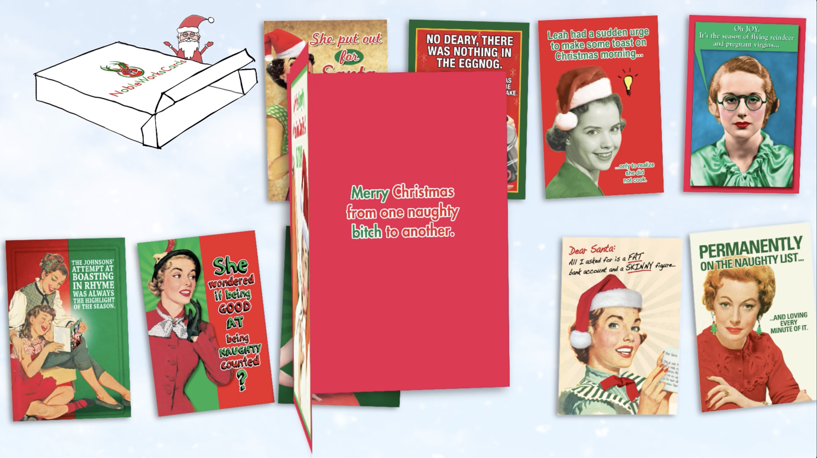 NobleWorks Christmas Greeting Cards Variety Pack - 10 Humorous Holiday Cards With Envelopes