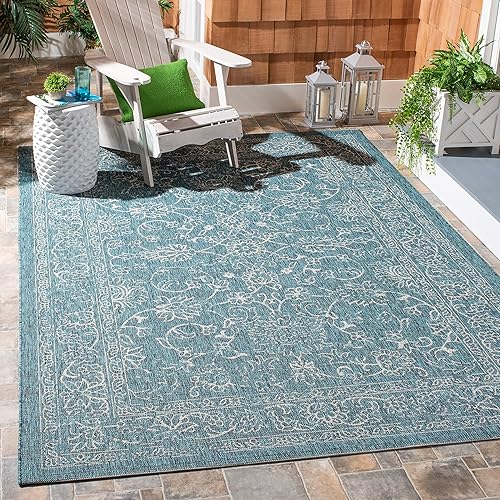 Vista 120 de SAFAVIEH Courtyard Collection - Alfombra decorativa, 2 pies 3 pulgadas x 5 pies, turquesa, no desprende pelusa y de fácil cuidado, para interiores