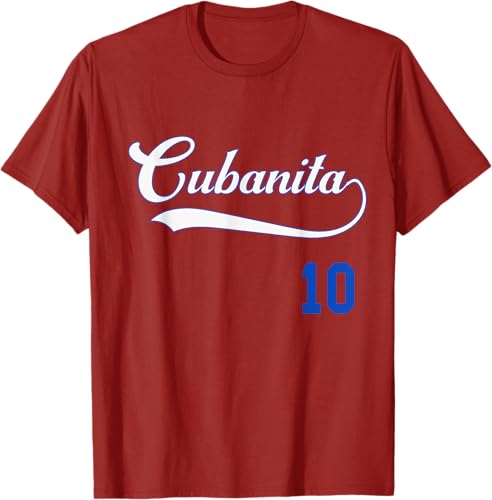 Cubanita Baseball Flag Souvenir Cubana Cuba Women Girl T-Shirt Cranberry Red,Red