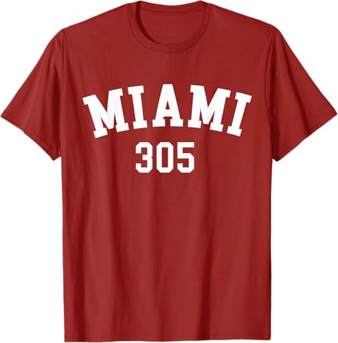 Miniatura 20 de Miami 305 USA American College Font T-Shirt Negro,Azul Marino,Azul Pastel,Arándano,Rojo,Plateado,Hierba,Verde Kelly,Marrón,Verde Oliva,Jaspeado