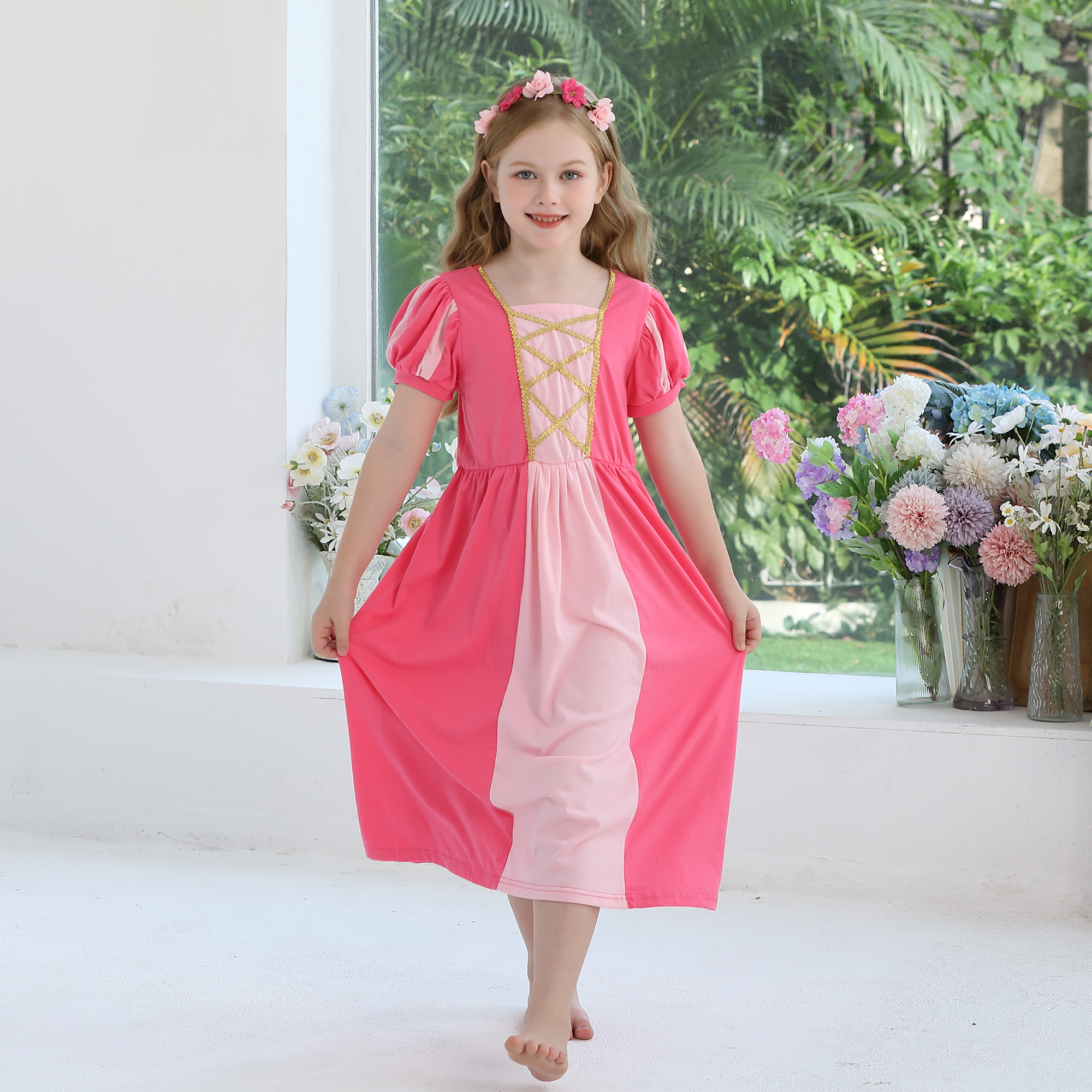 Disfraz Medieval Renacentista para Niñas 3-4T Rosa miniatura 7