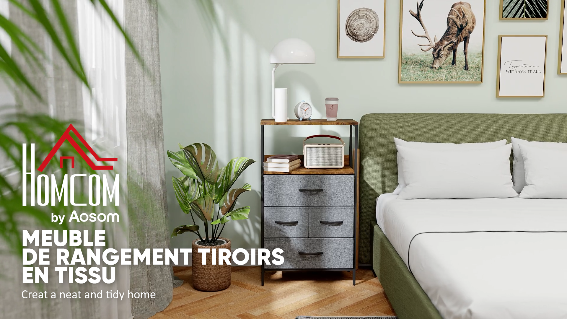 Commode 7 Tiroirs En Tissu HOMCOM – Rangement Chambre – Style Industriel – Gris – 101x79x29 Cm