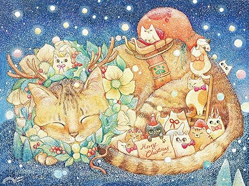 Pintoo Rompecabezas de 1200 piezas para adultos, león de algodón, noche de Navidad y gatos, hermoso rompecabezas de plástico para decoración del