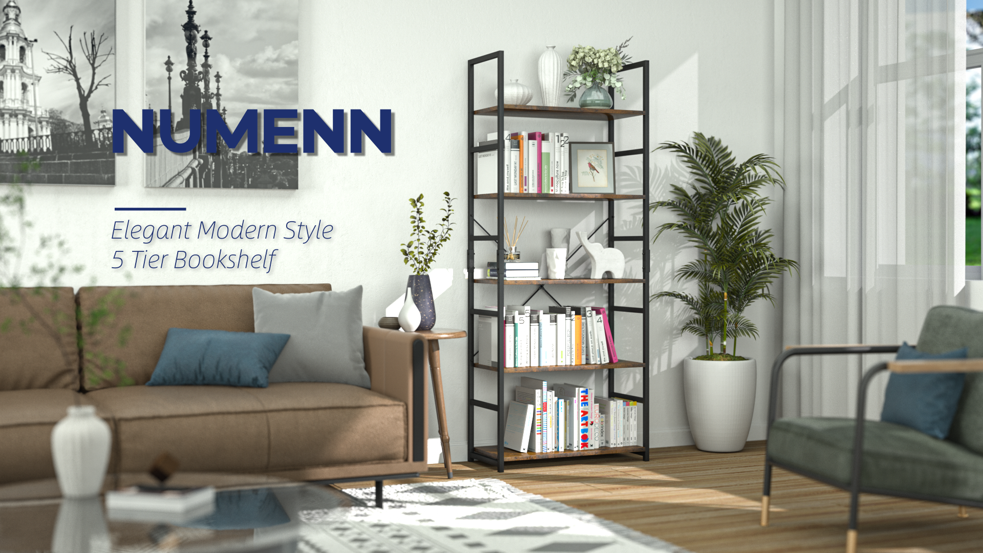 Amazon.com: NUMENN 5 Tier Bookshelf, Tall Bookcase Shelf Storage