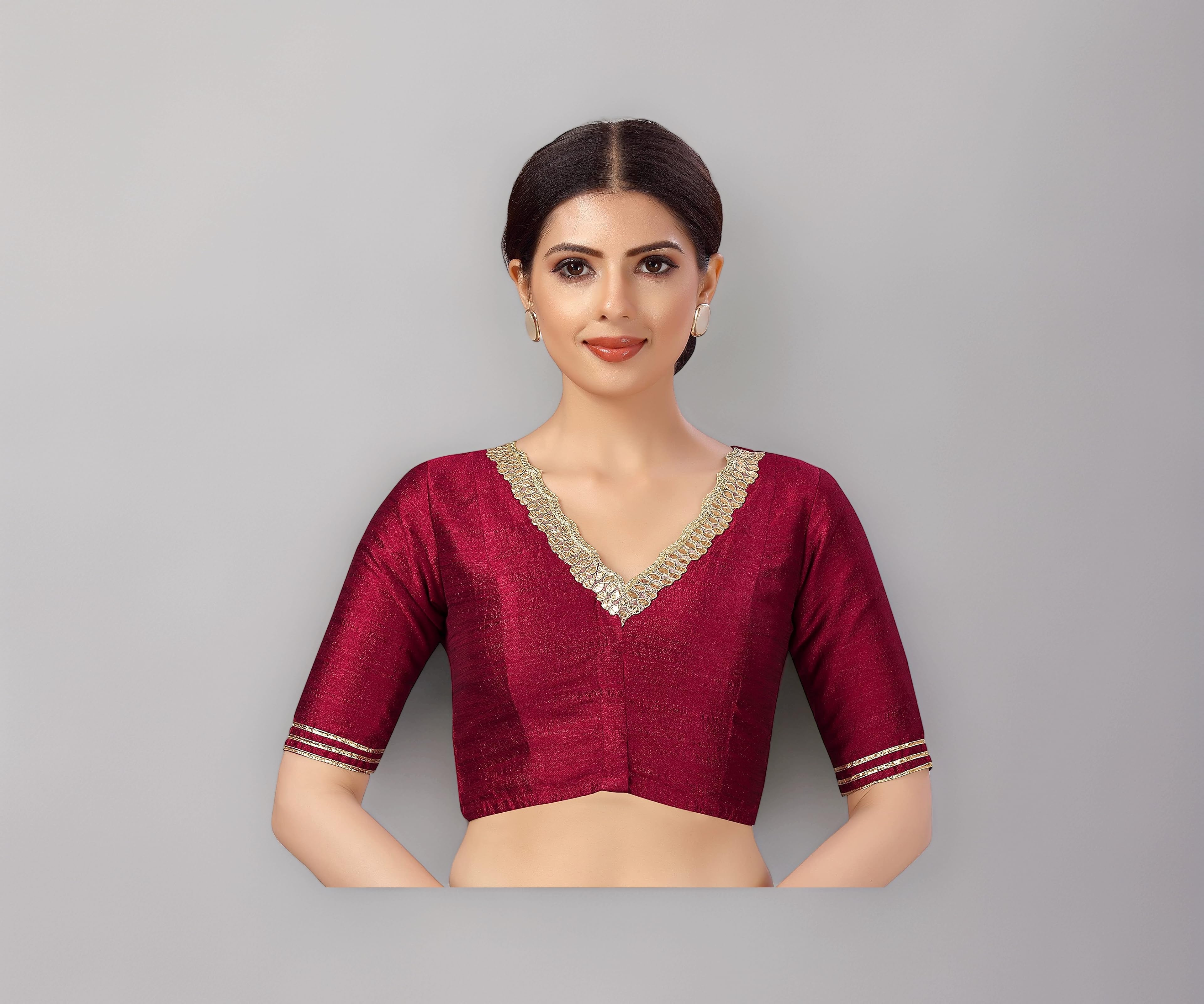 STUDIO Shringaar Women's Readymade Silky Saree Blouse with Embroidered Neckline.