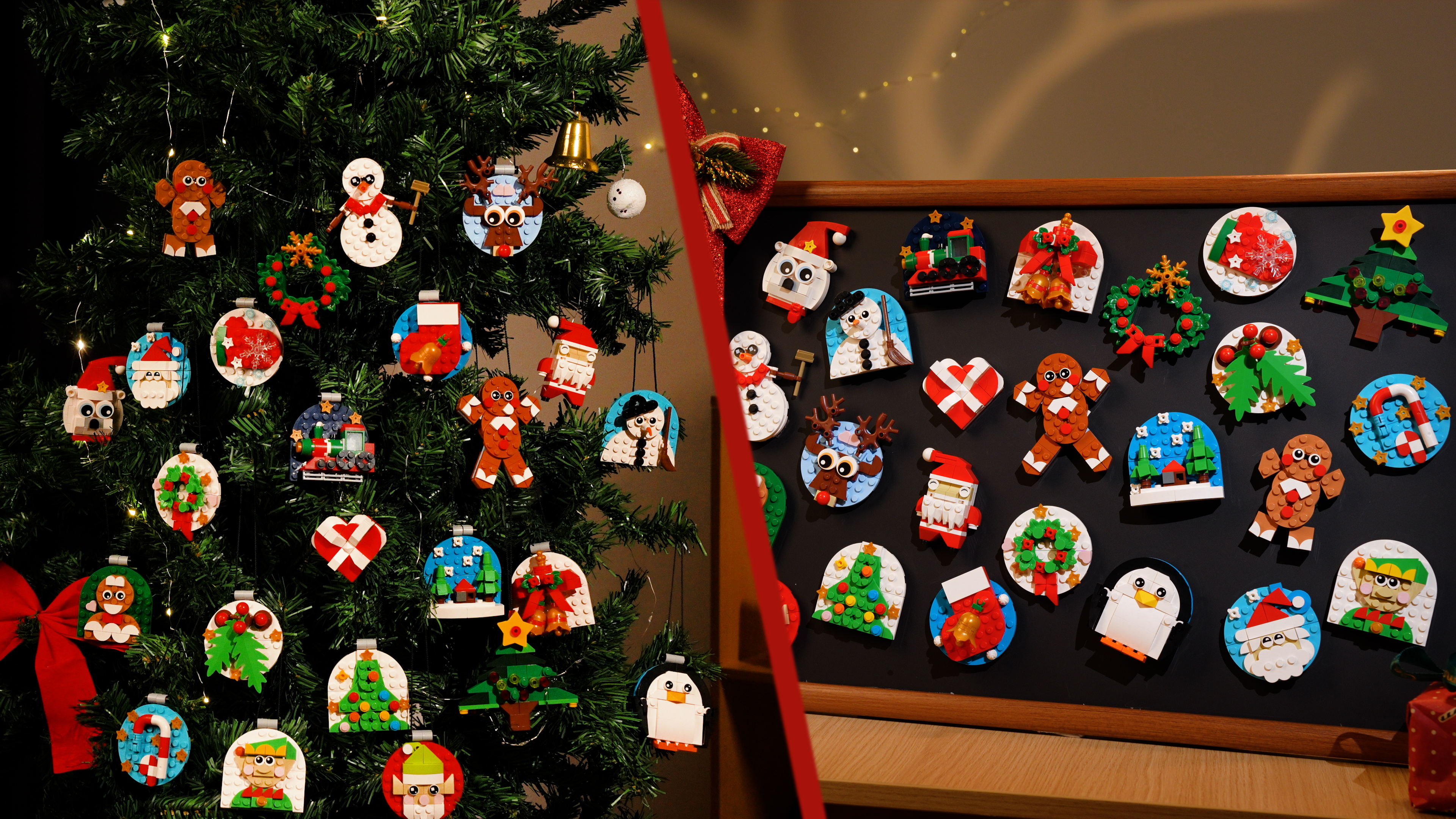 HiWEEGO Set 24 Decorazioni Natalizie 2-in-1 - Magneti E Appendini, Mattoncini Costruzione Con Babbo Natale, Pupazzo Di Neve E Renna