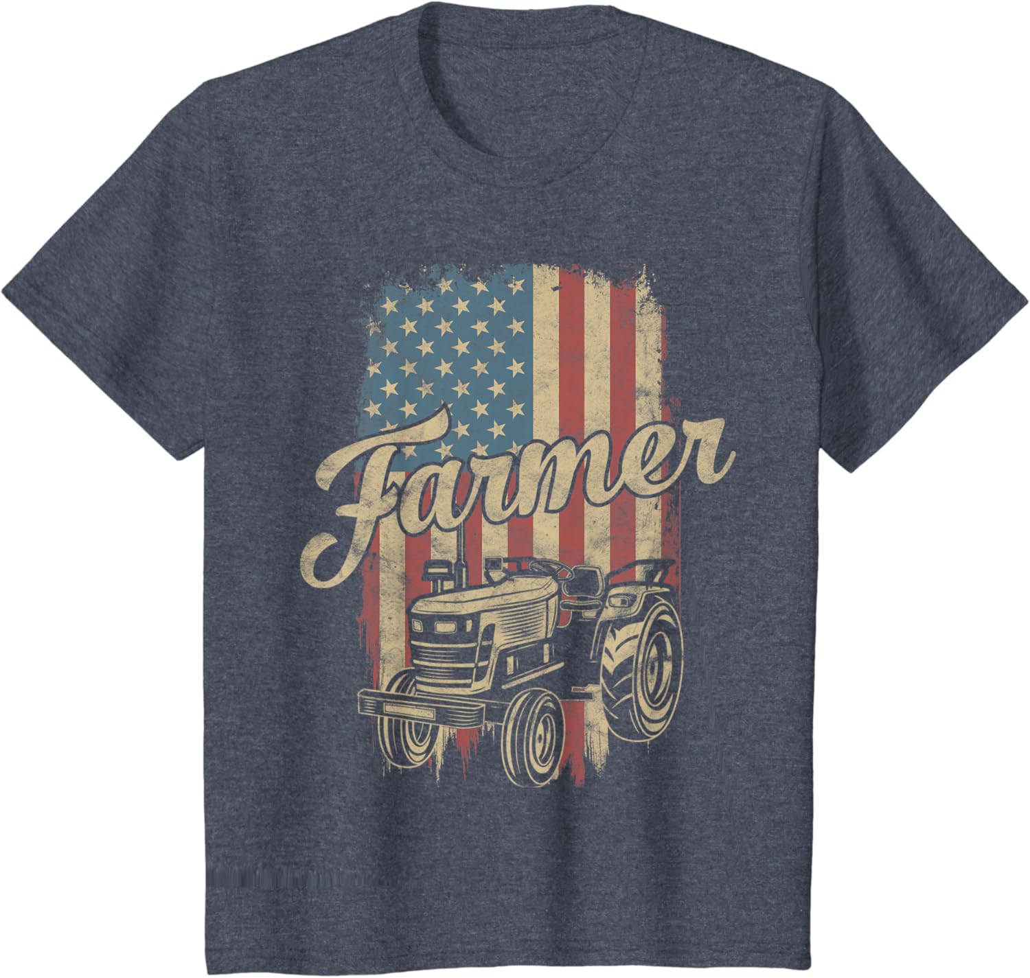 Farmer American Flag Retro Farming Tractor Usa Patrioticic T-Shirt