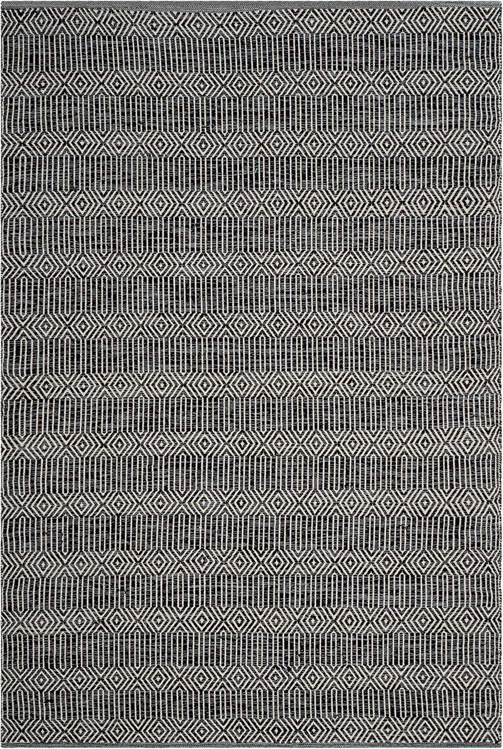SAFAVIEH Montauk Collection Area Rug - 5' x 7', Ivory & Dark Grey, Handmade Flat Weave Cotton, Ideal for High Traffic Areas in Living Room, Bedroom (MTK412A)
