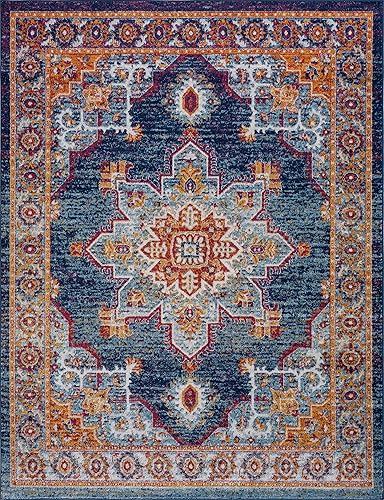 Miniatura 3 de Mila - Alfombra azul de 3 x 5 pies, alfombra de área para sala de estar, comedor o dormitorio, alfombra de entrada interior, entrada, vestíbulo,