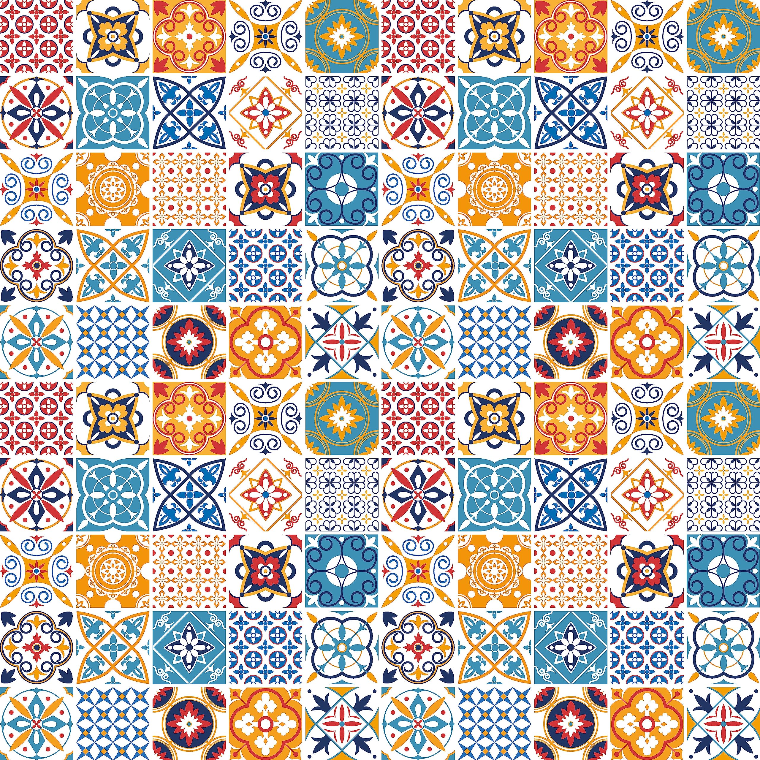 MBH - Set di 3 vassoi per servire cibo per la presentazione di alimenti in tavola. Set di vassoi in melamina con design idraulico colorato ispirato al Mediterraneo.