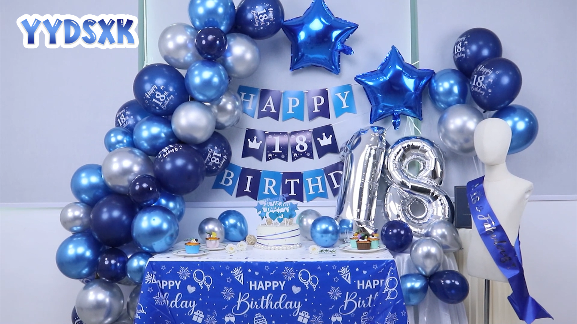 Set Palloncini 57° Compleanno Uomo - Blu, Con Striscione, Numeri E Bandierine (13+ Pezzi)
