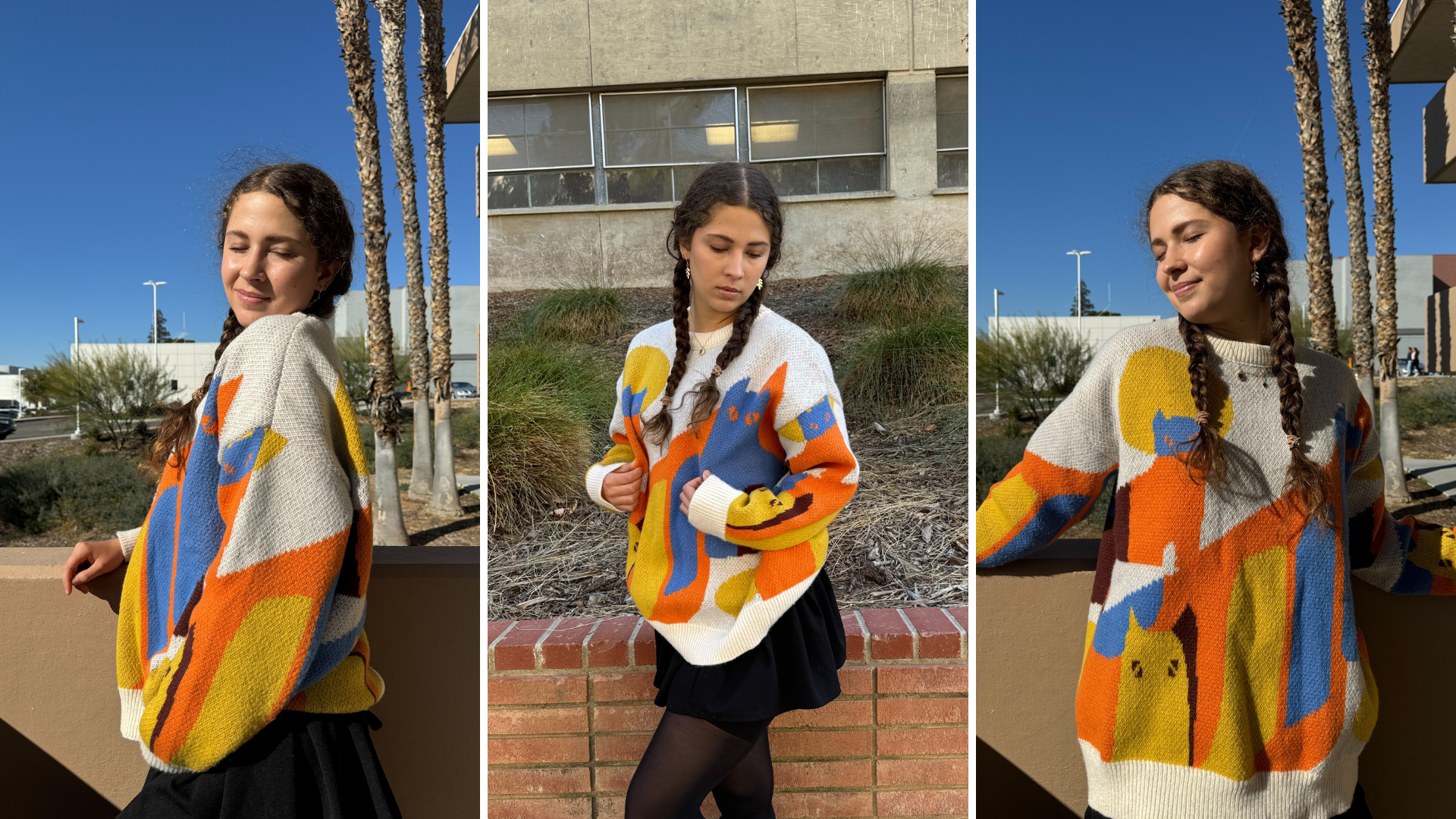 Amazon.com: Aelfric Eden Graphic Sweaters Color Blocking Cat