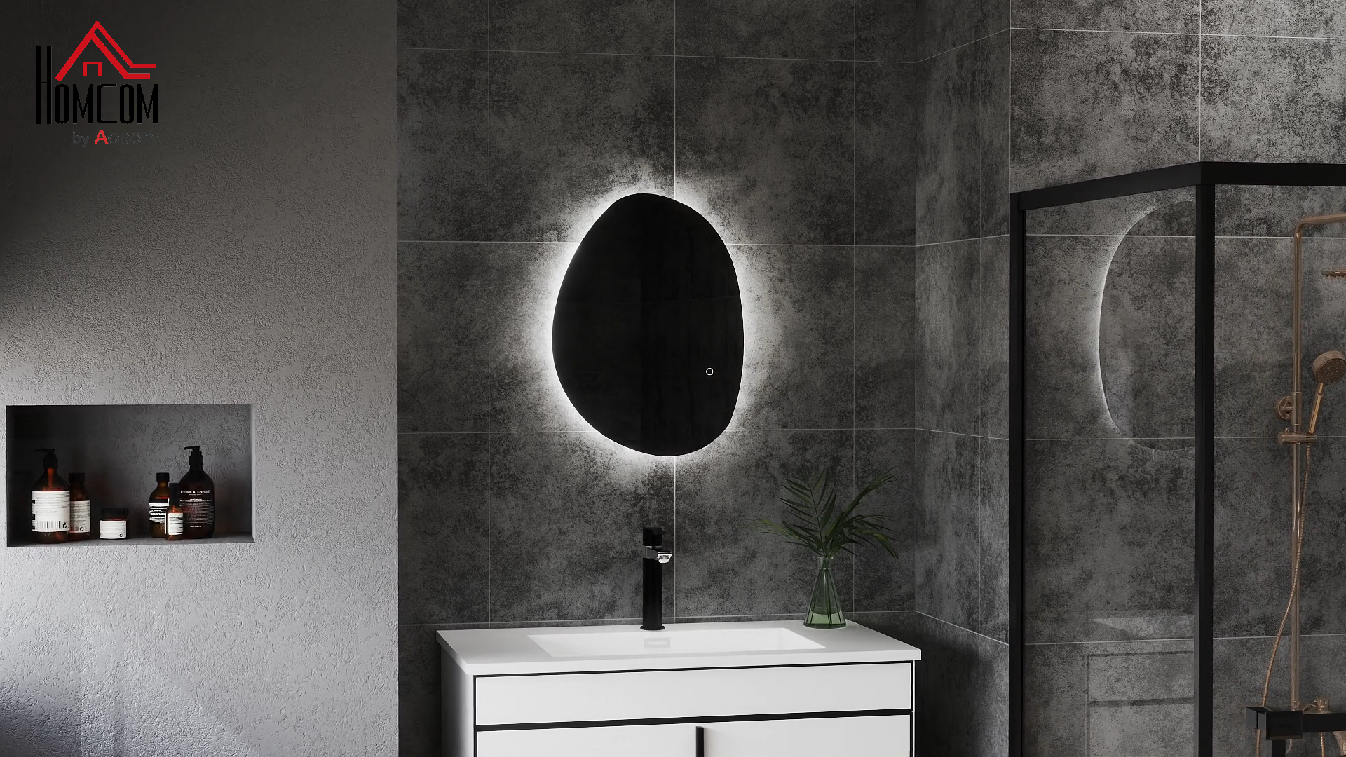 Miroir Salle De Bain LED Avec Anti-buée - 50x70cm, Cadre Noir Arqué - 3 Couleurs Lumière, Dimmable, Mémoire - IP44