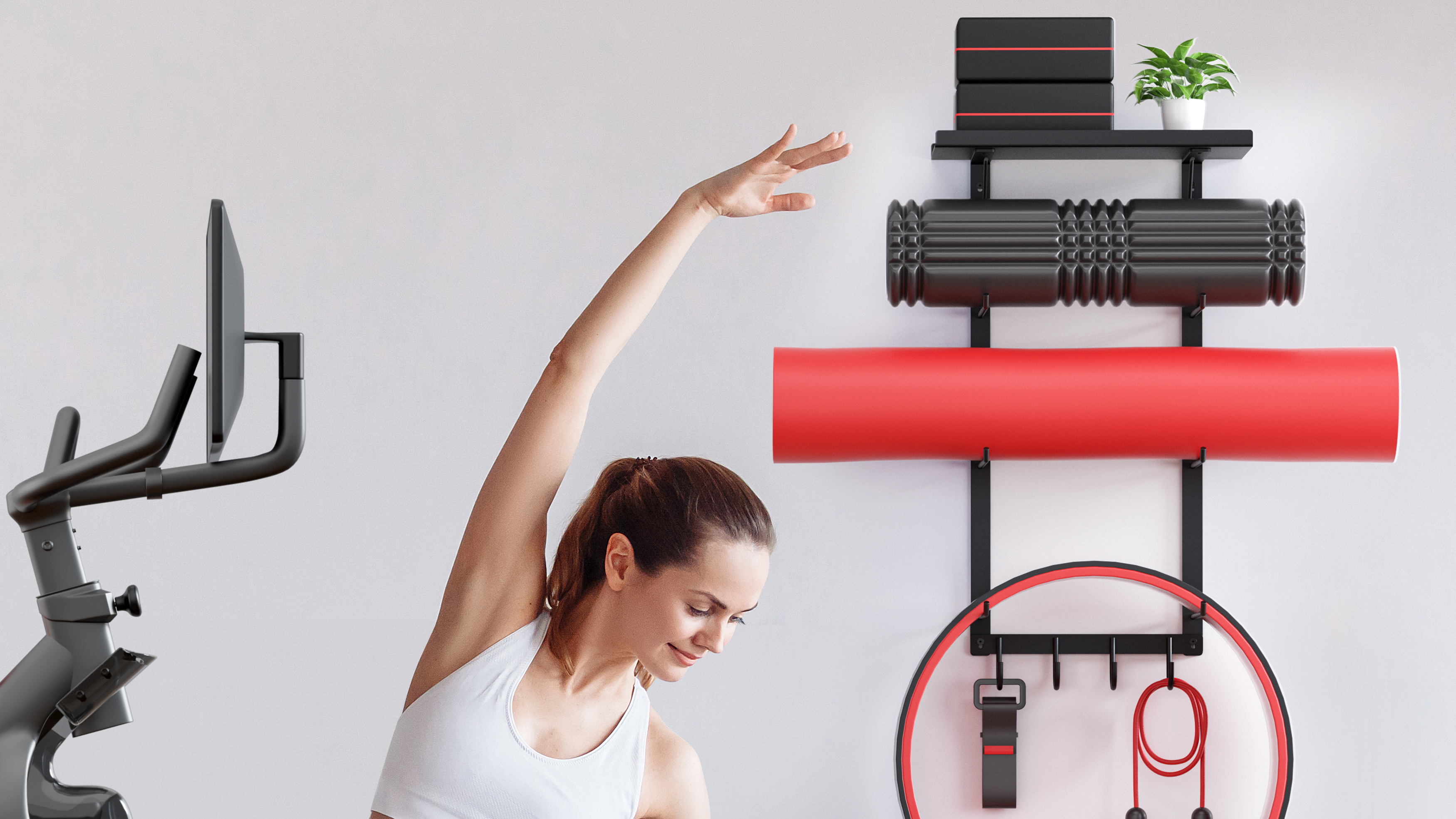 2 Pack Yoga Mat Holder Wall Mount Yoga Mat Storage Shelf Rack Home Gym Accessories With Wood Floating Shelves And 4 Hooks For Hanging Foam Roller And Resistance Bands Home Gym Carbonized - View #9