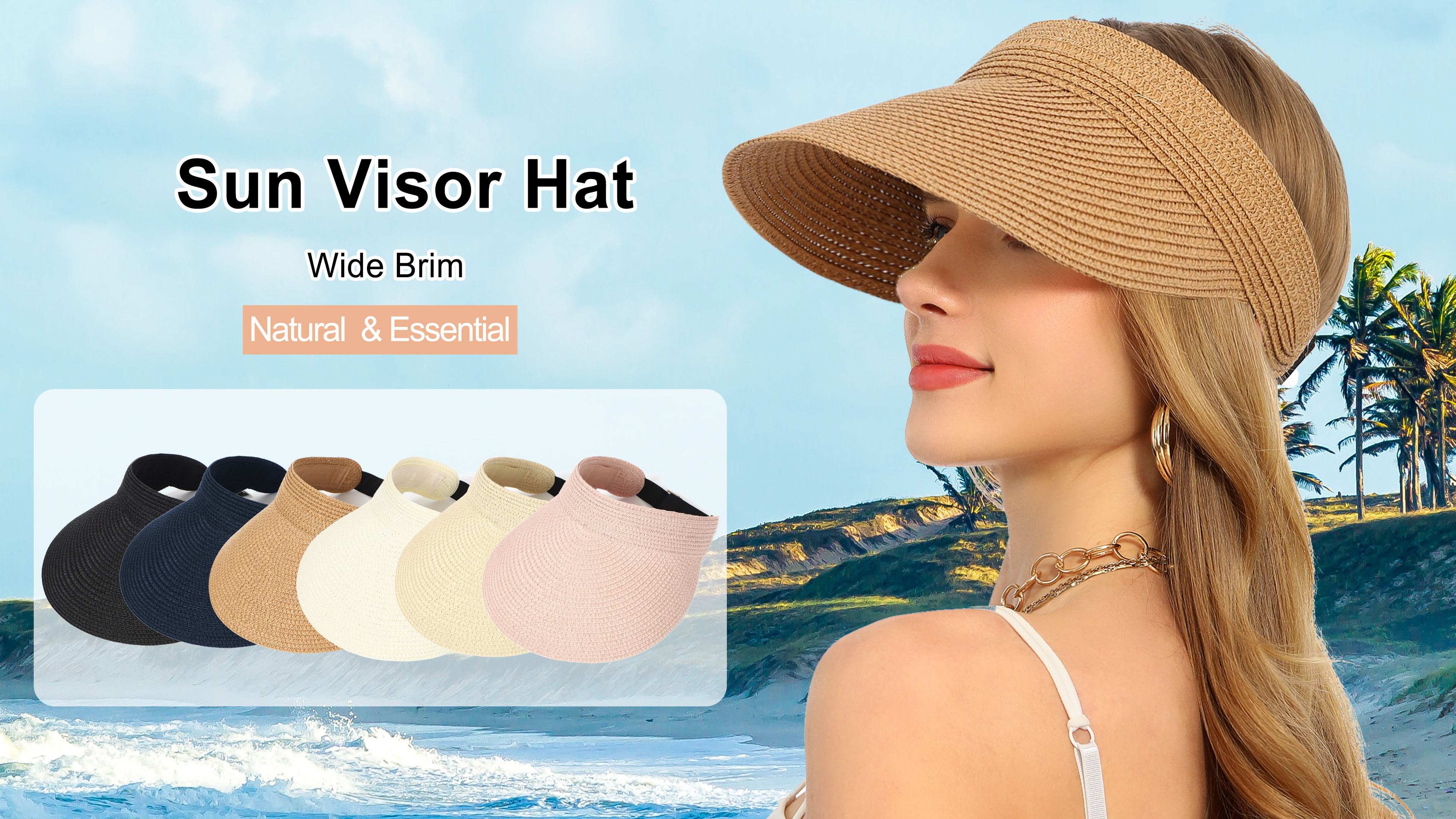 Visera de playa para mujer con protección UV y agujero para coleta miniatura 7