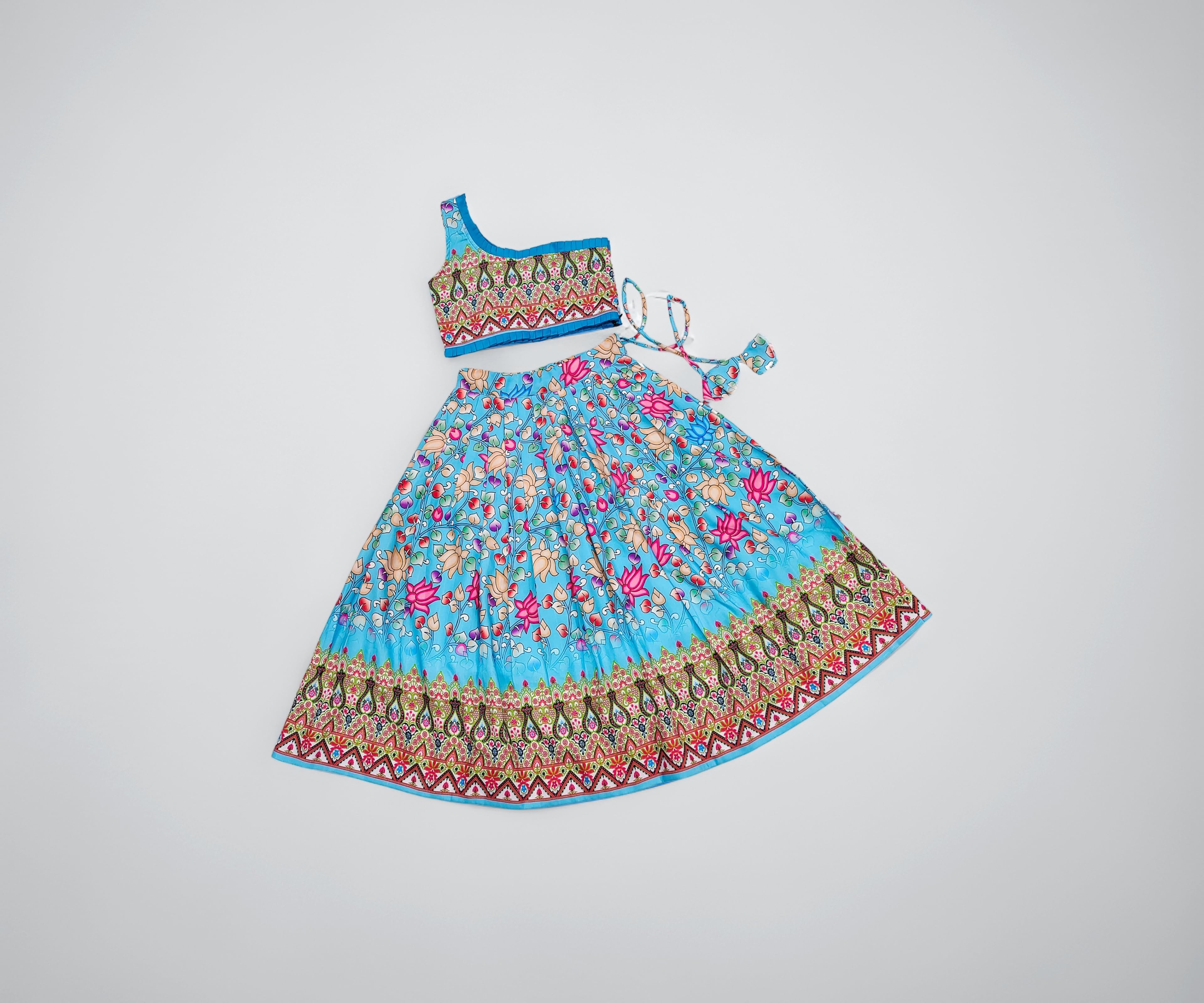 E-Sqare Kids Girls Multicolour Bandhani Print Lehenga Choli Set | Ethnic Wear Dress | Readymade Clothing Set | 2 to 8 Years