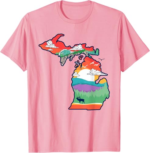 Miniatura 68 de Michigan Outside Vintage Nature Illustration Artistic T-Shirt Slate Grey,White,Baby Blue,Red,Silver Grey,Dark Green,Kelly Green,Olive Green,Lemon