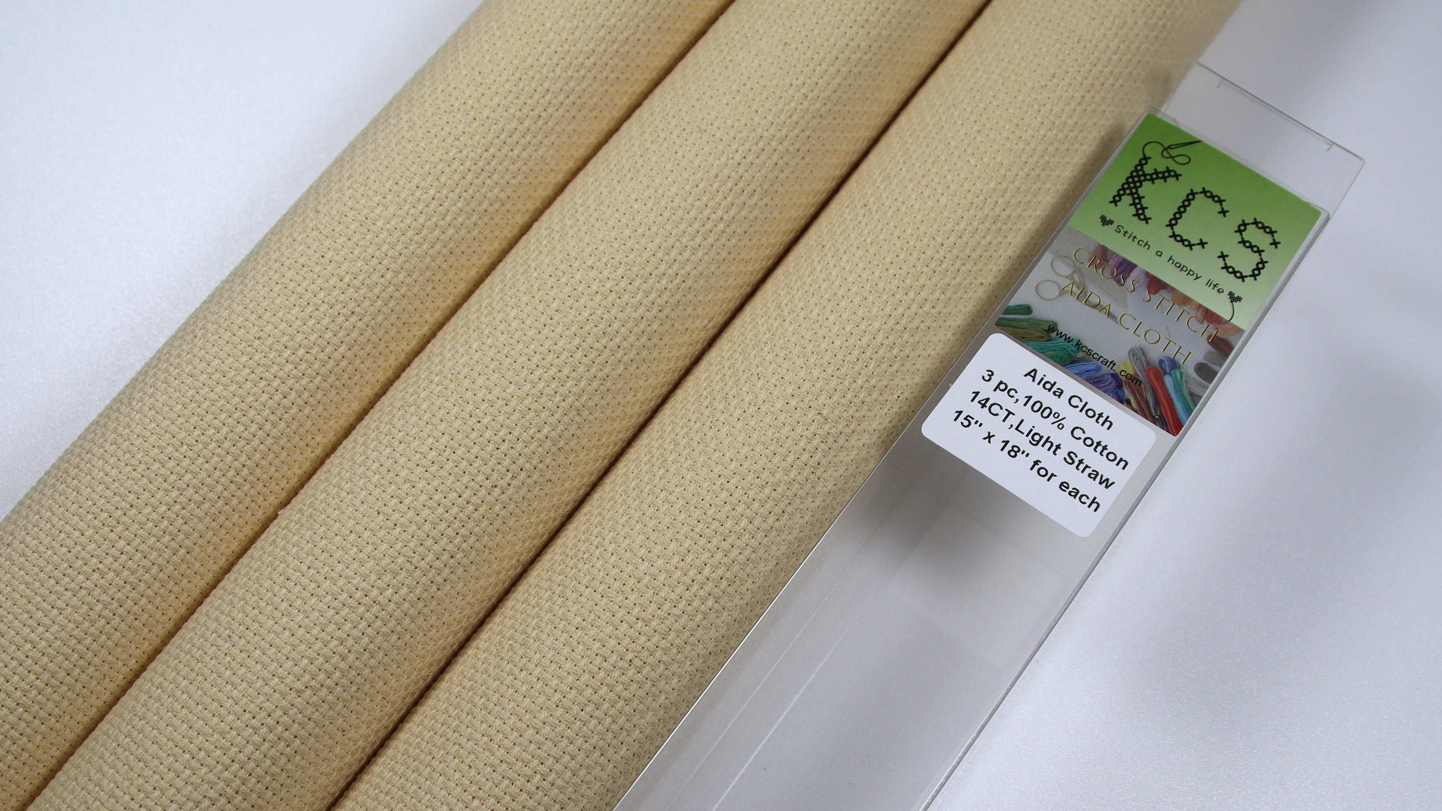 Image of KCS 3 pc of 15 inch x 18 inch Counted Cross Stitch Cotton Aida Cloth Needlework Rolled Fabric Box,14CT,Light Straw