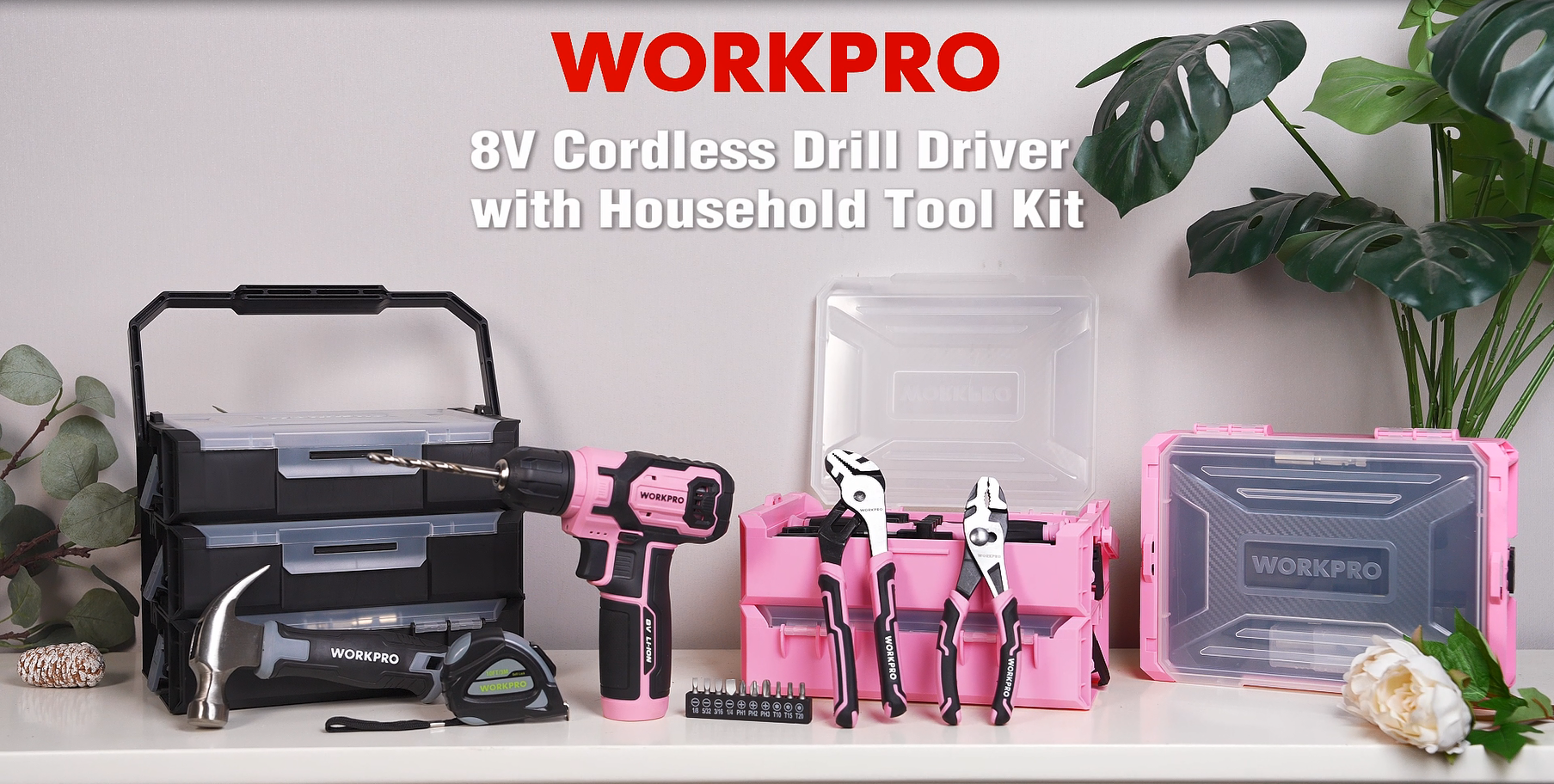 Amazon.com: WORKPRO Pink Tool Set with Drill, 43PCS Power Drill