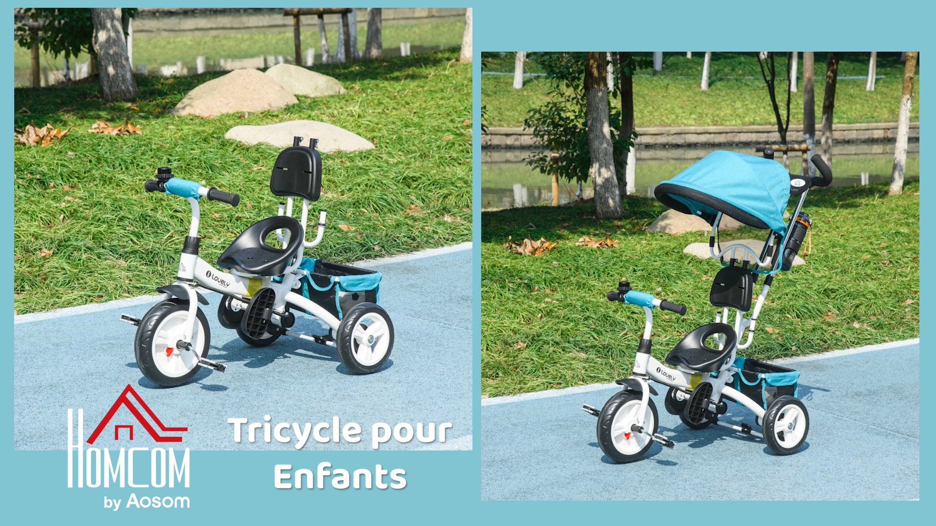 Tricycle Evolutif 4 En 1 Avec Auvent Réglables, Garde-Corps