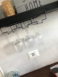 Porta Calici Da Vino Sottopensile In Ferro Nero - Supporto Per 8-11 Bicchieri, 4 Slot, Montaggio A Vite, Per Cucina E Bar - 3