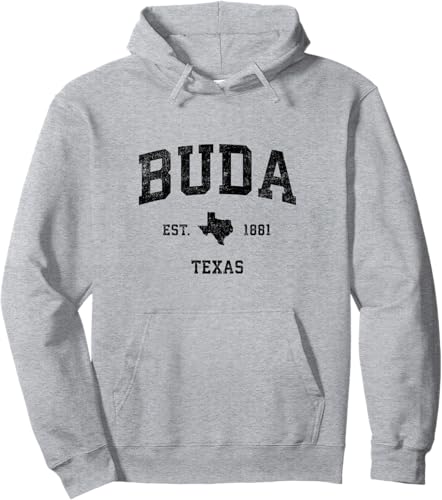 Buda Texas TX Vintage Sports Design Black Print Pullover Hoodie