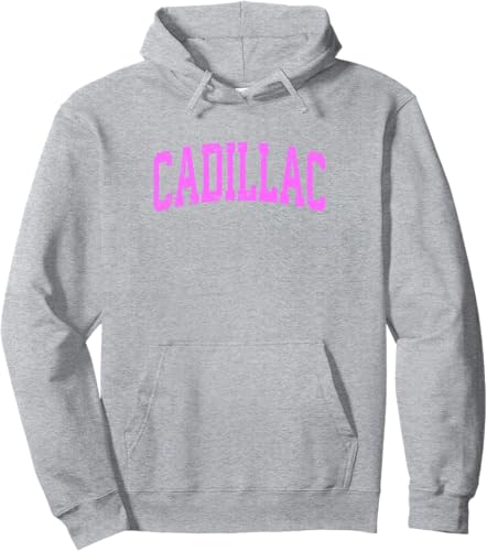 Miniatura 4 de Cadillac Michigan MI Vintage Athletic Sports Pink Design Pullover Hoodie Black,Asphalt Grey,Red,Dark Green,Lemon Yellow,Dark Heather Grey,Heather