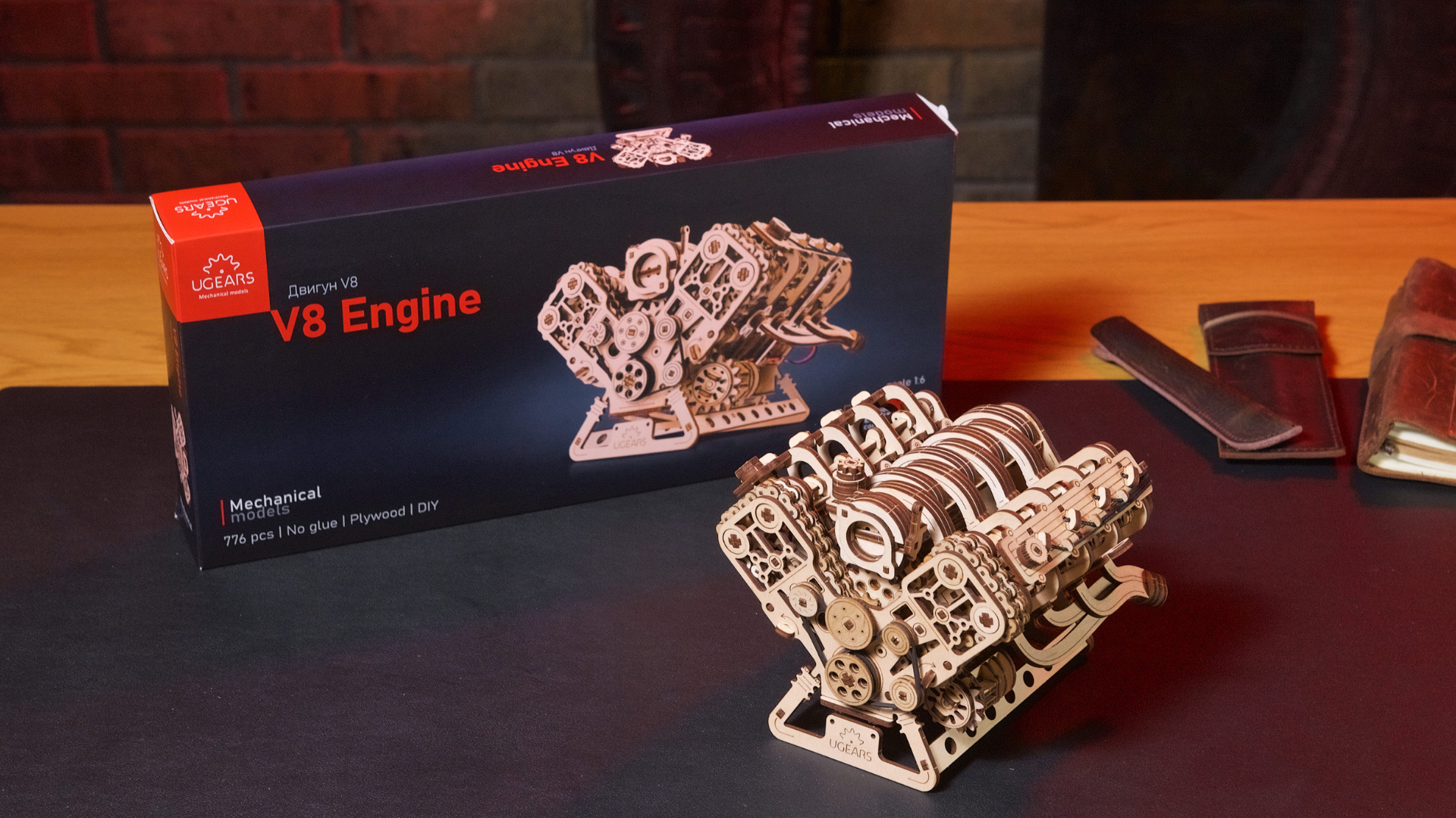 UGEARS Kit De Motor V8 A Escala 1:6 – Rompecabezas 3D De Madera De 776 Piezas, Funciona Con USB O Manivela, Regalo Para Ingenieros