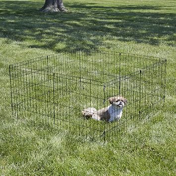 New World Folding Metal Dog Exercise Pen and Pet Playpen with No Door, Includes Grounding Stakes and Provides 1.5 Meters of Play Space, 61cm Tall, Black E-Coated
