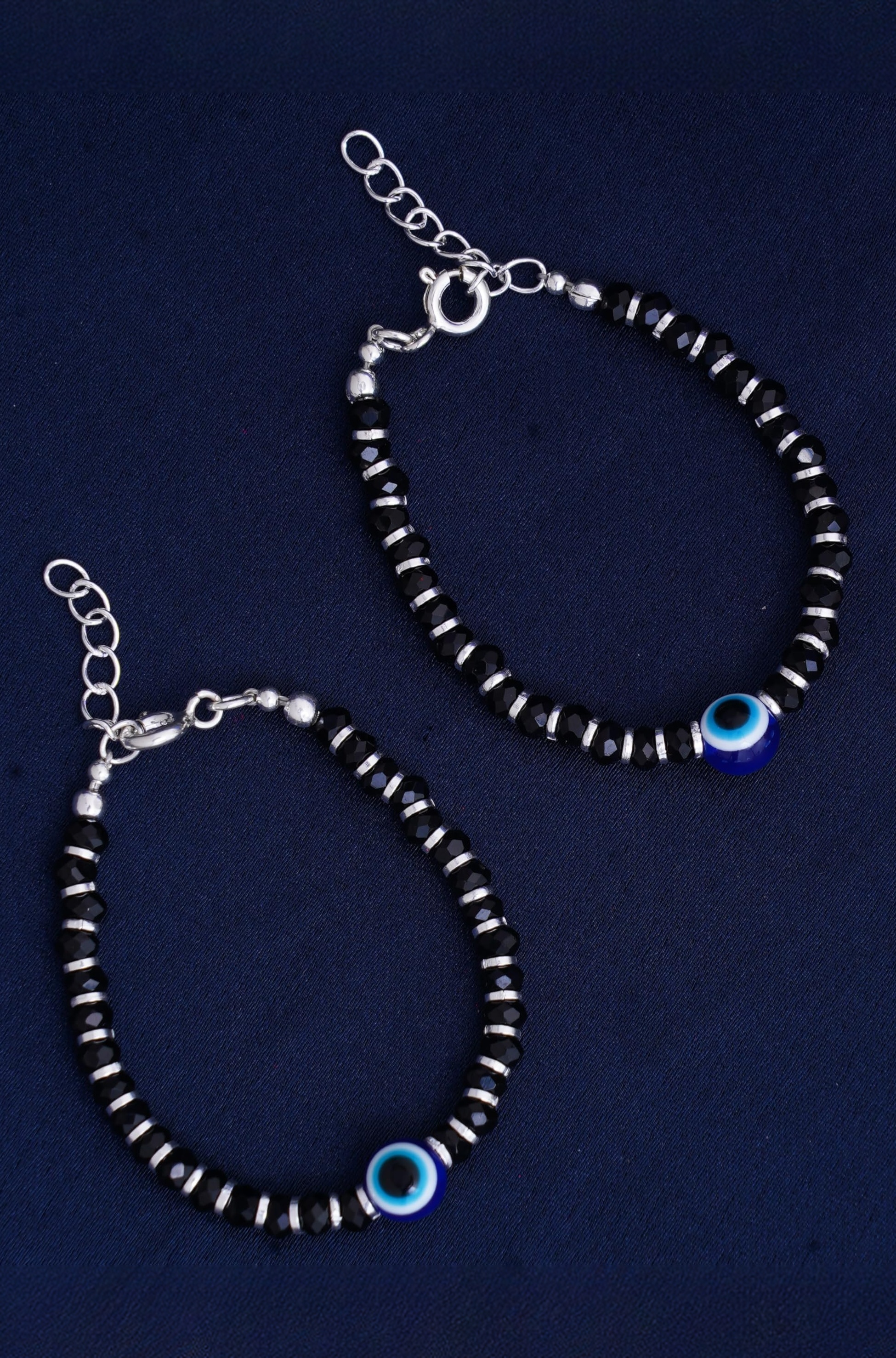 925 Sterling Silver Evil Eye Black Bead Crystal Nazariya Bangle/Bracelet For New Born Baby Boys and Girls