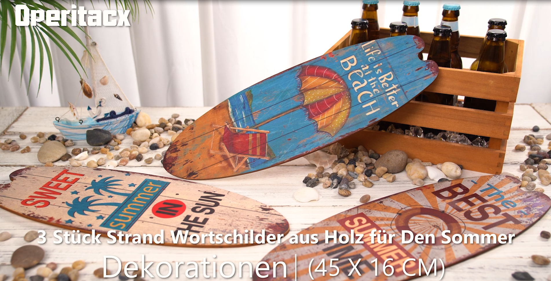Silipull Surfbrett-Strandschilder Set – 4 Stück, Je 70 Cm, Hawaiianisches Design, Für Party & Deko