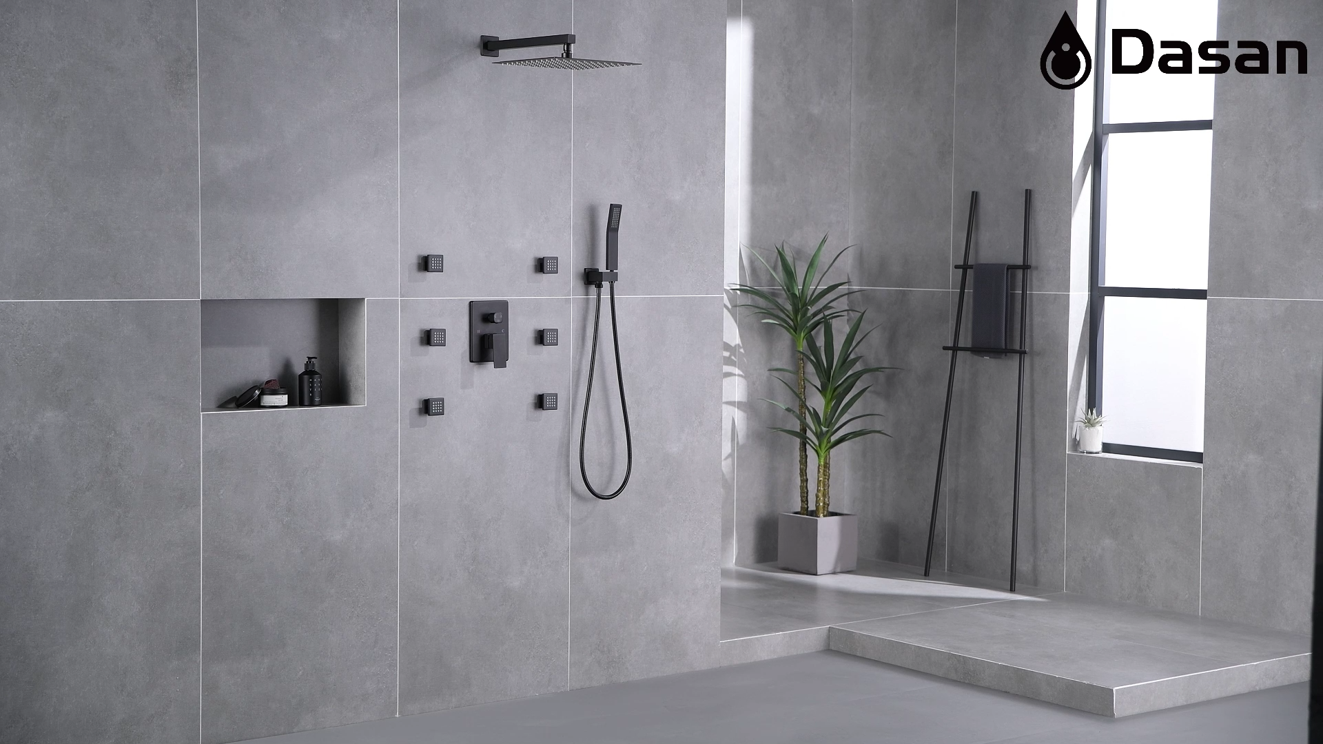 Sistema completo de ducha de pared DASAN con 6 chorros corporales, ducha lluvia de 12 pulgadas y ducha de mano, acabado cromado, modelo SA-SS03ACH-S12W miniatura 7