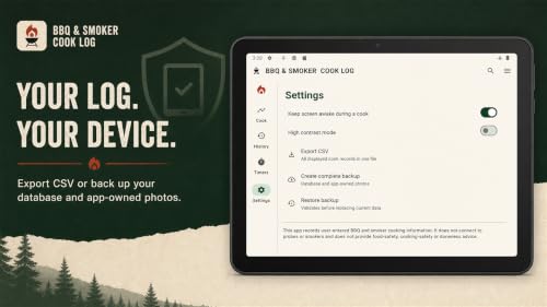 BBQ Smoker Cook Log for Fire Tablet Meat, Temperatures, Timers, Wood Photos – vue 4
