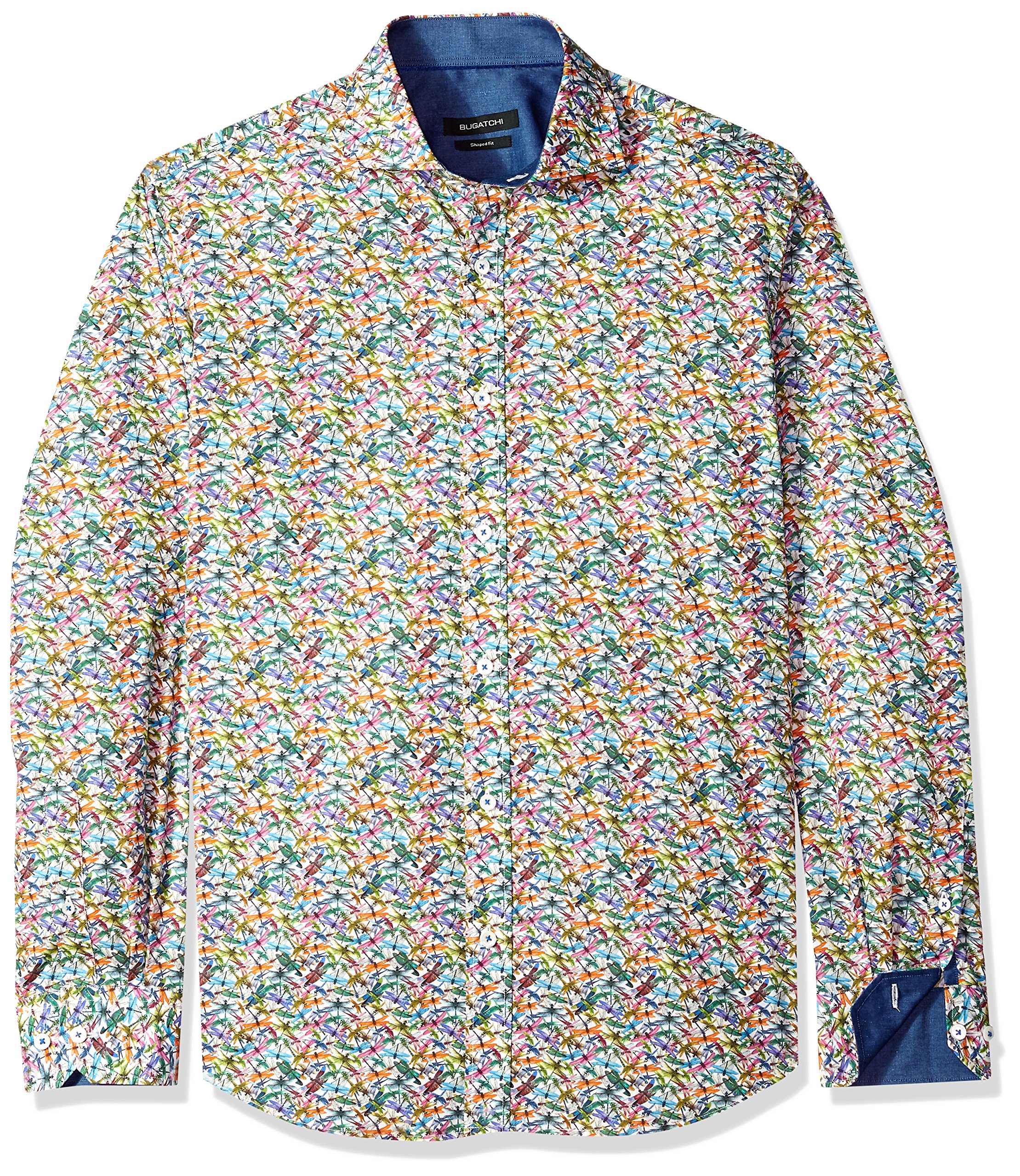 BUGATCHImens Odonata Cotton Print Fitted Long Sleeve Woven Button Down Shirt