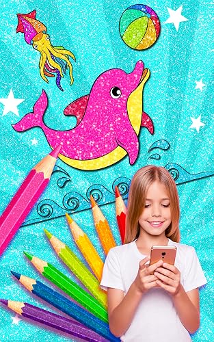 Rainbow Glitter Coloring Book - Dolphins & Summer Waterpark Color Fun! - Thumbnail 2