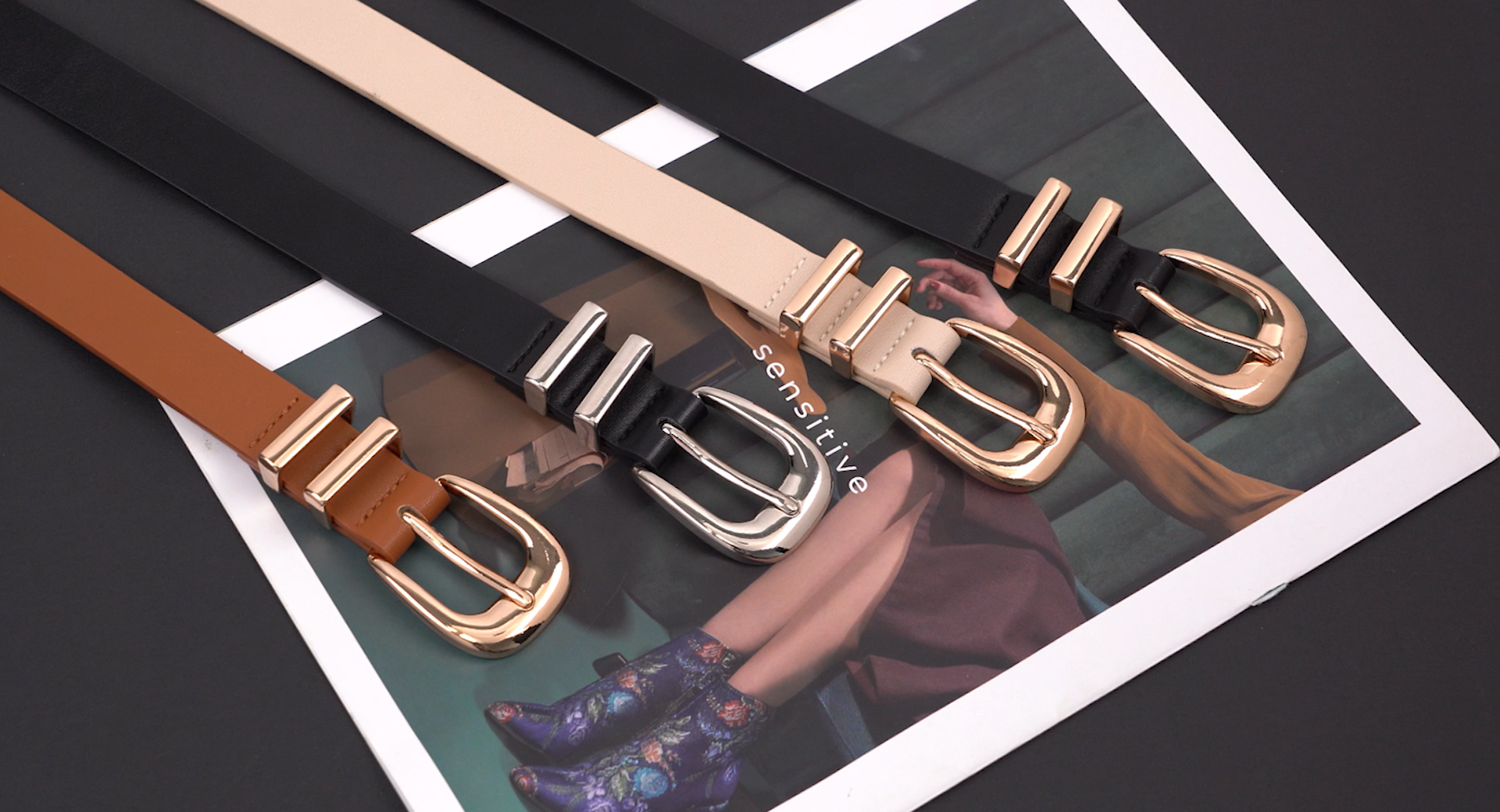 Leather Western Belt with Gold Buckle for Jeans and Pants 61EGrcwnI8L.jpg main image 2