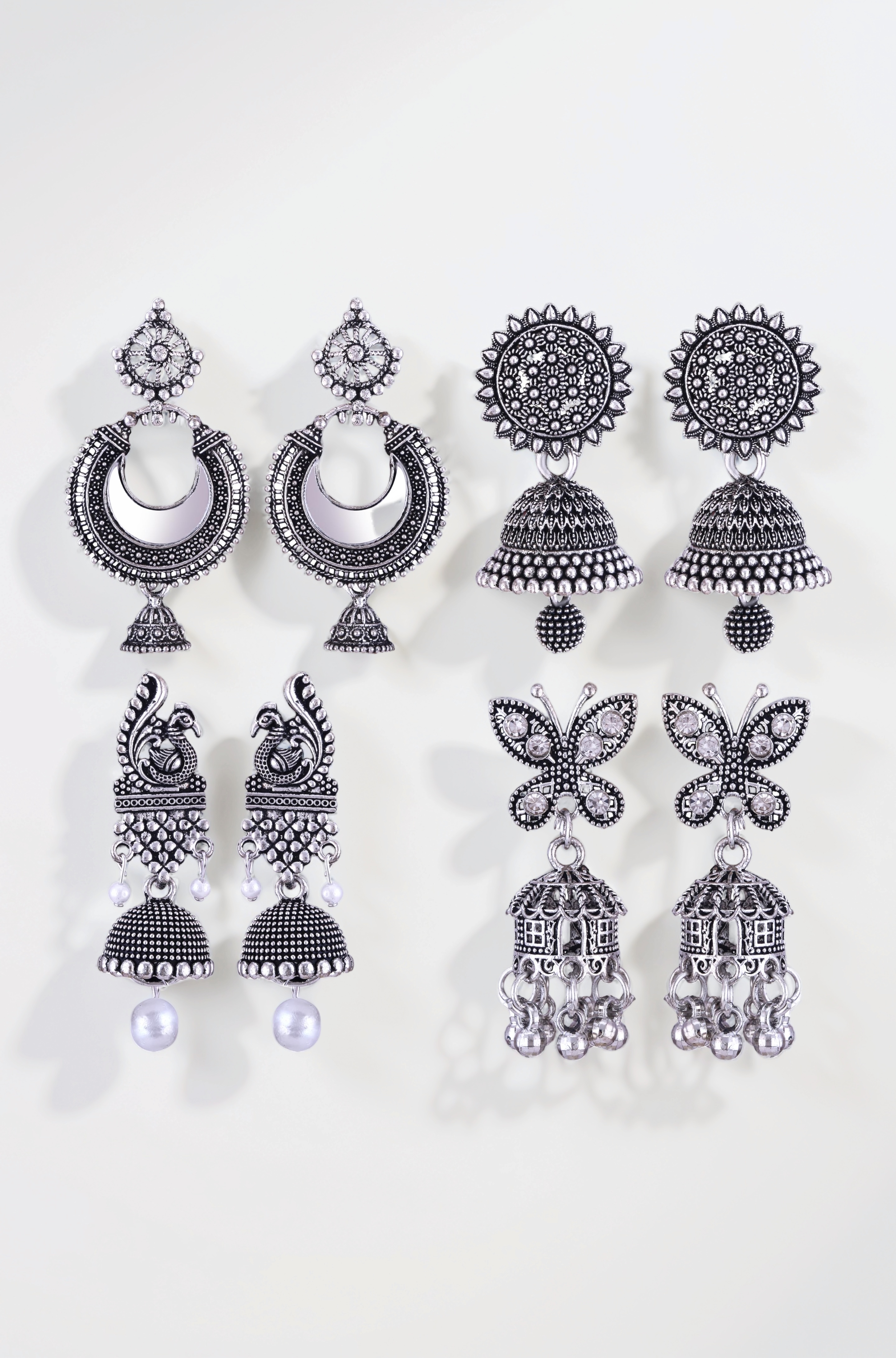 earrings for women fashion jhumka oxidised Silver Earrings for women Combo chandbali pearl chandbali stylish jhumkas traditional Earrings For girls South indian traditional Ear Rings -M138