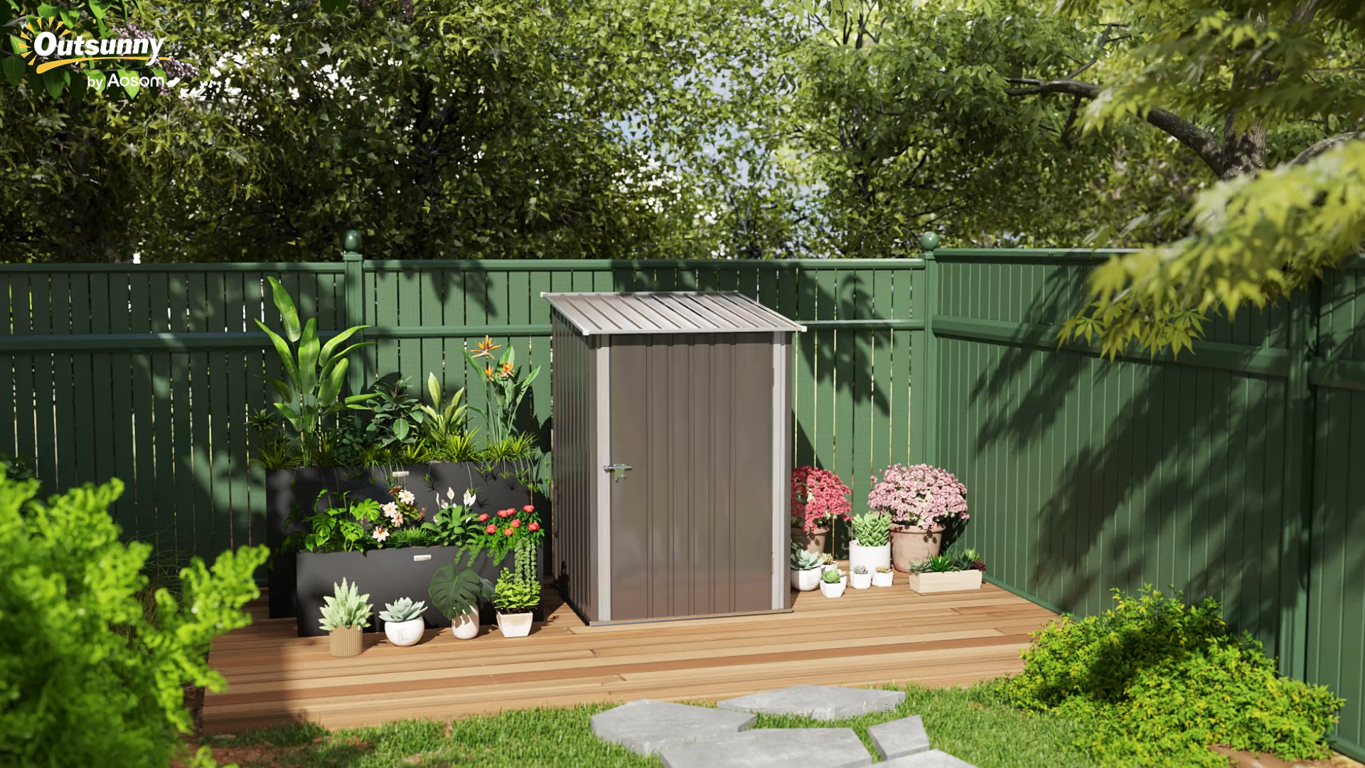 Outsunny 3' x 3' Lean-to Garden Storage Shed, Outdoor Galvanized
