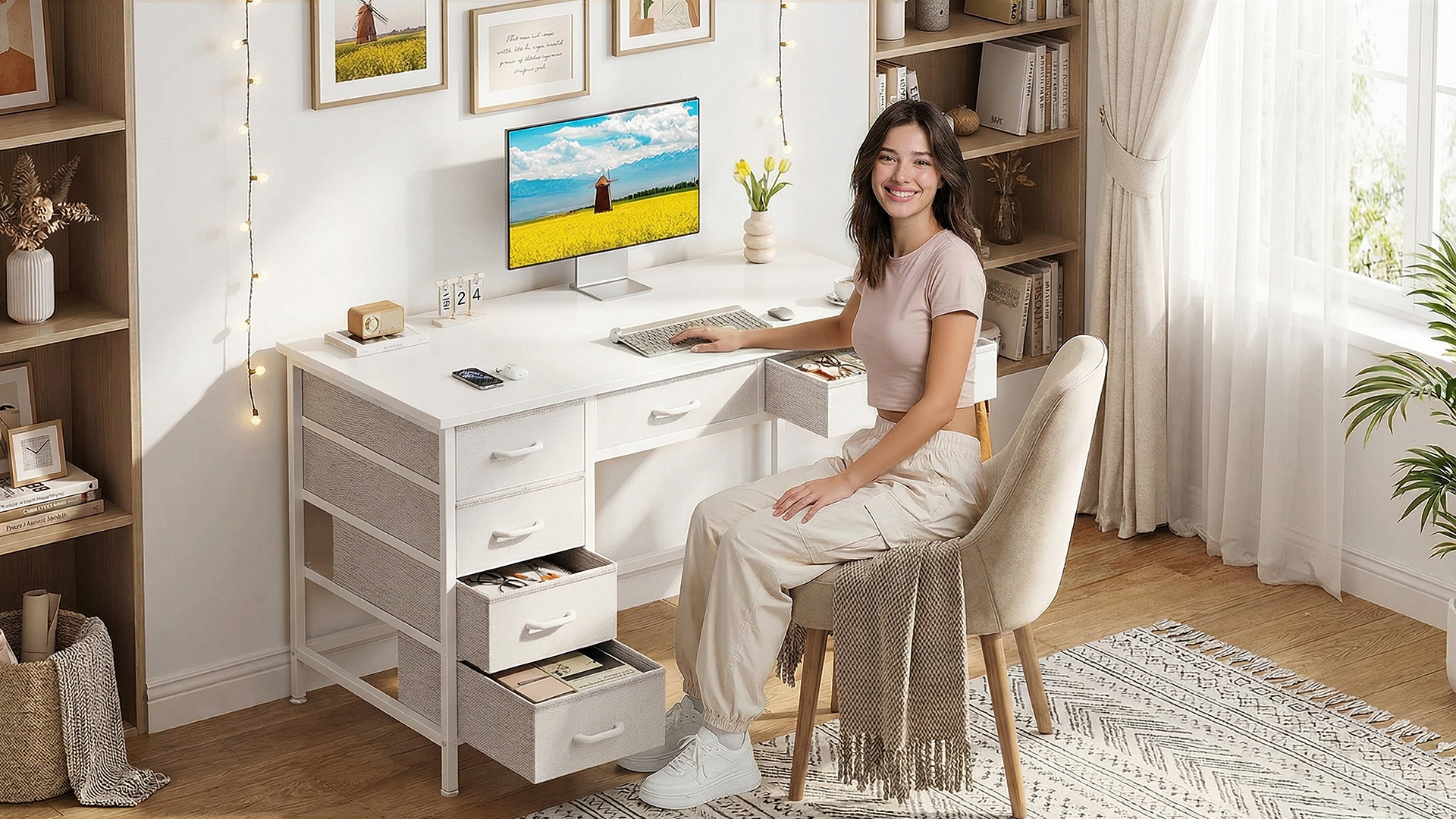 Amazon.com: ODK Computer Desk with 6 Drawers, 40 Inch Small Desk