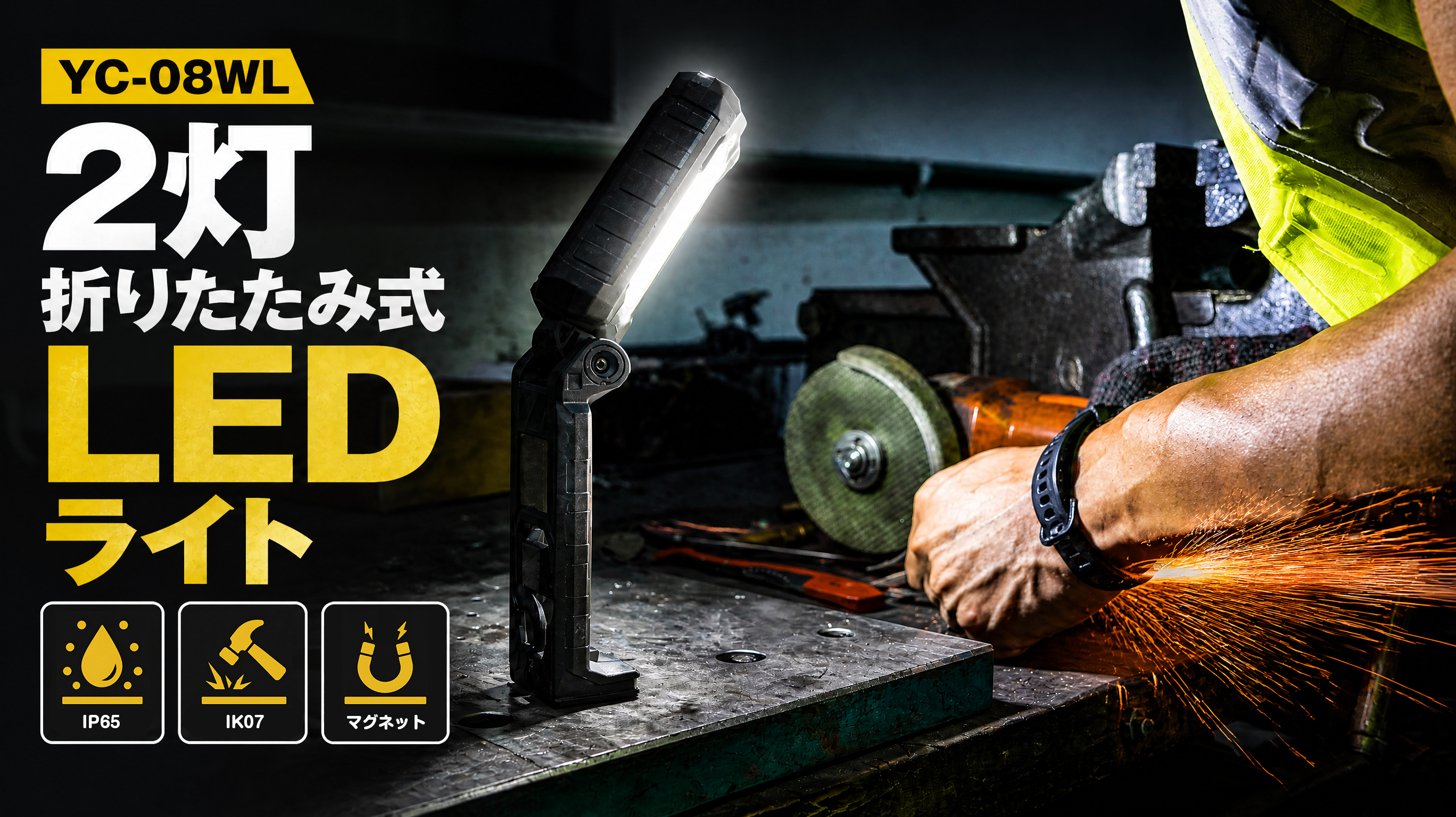 Amazon.co.jp: GOODGOODS LEDライト 充電式 小型 ワークライト 2灯折畳