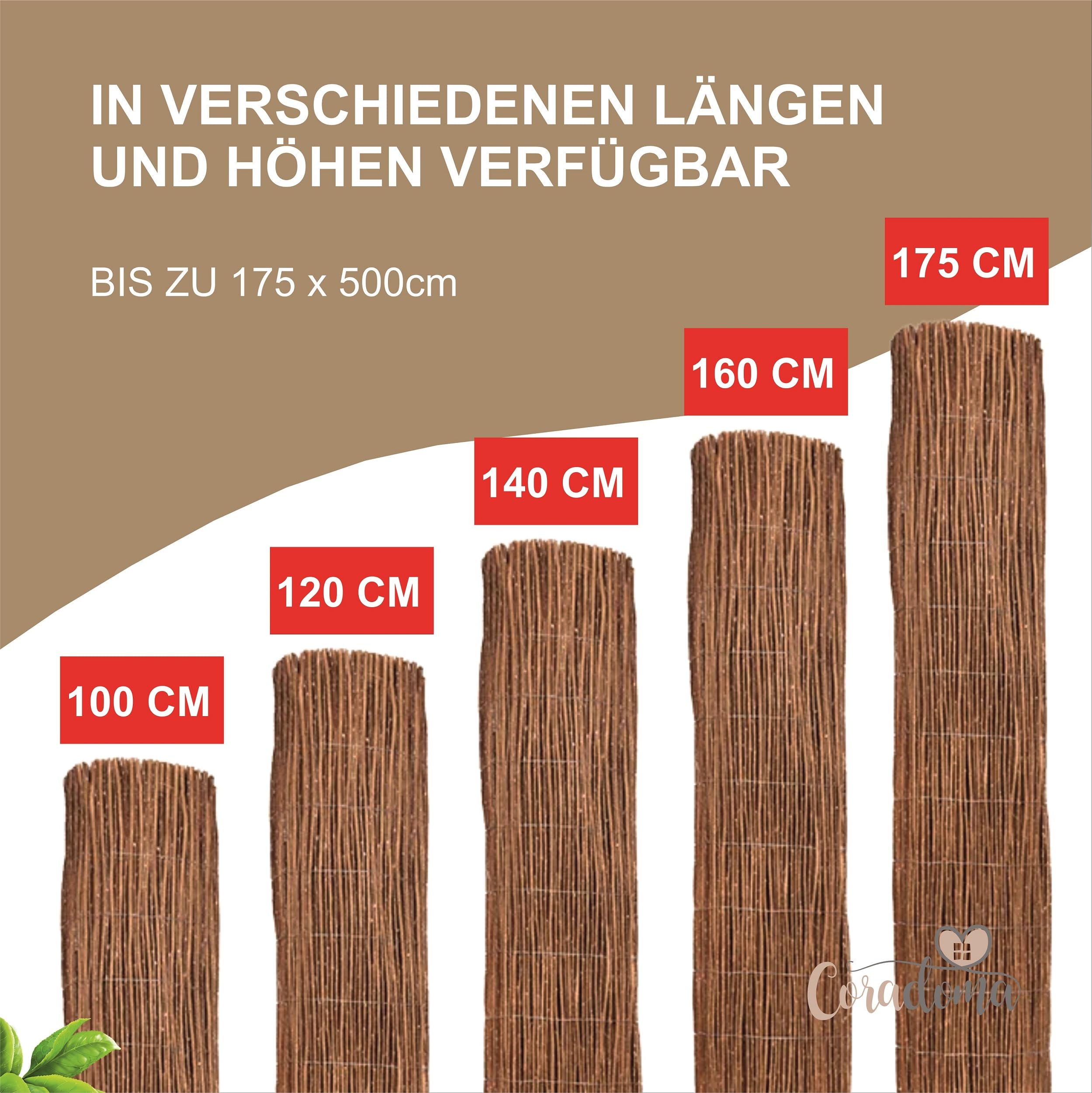 Weidenmatte Sichtschutz 175x500cm | Sichtschutzmatte aus Weide für Balkon, Garten und Terrasse | natürlicher Zaun Sichtschutz Balkonsichtschutz Lärmschutz Windschutz