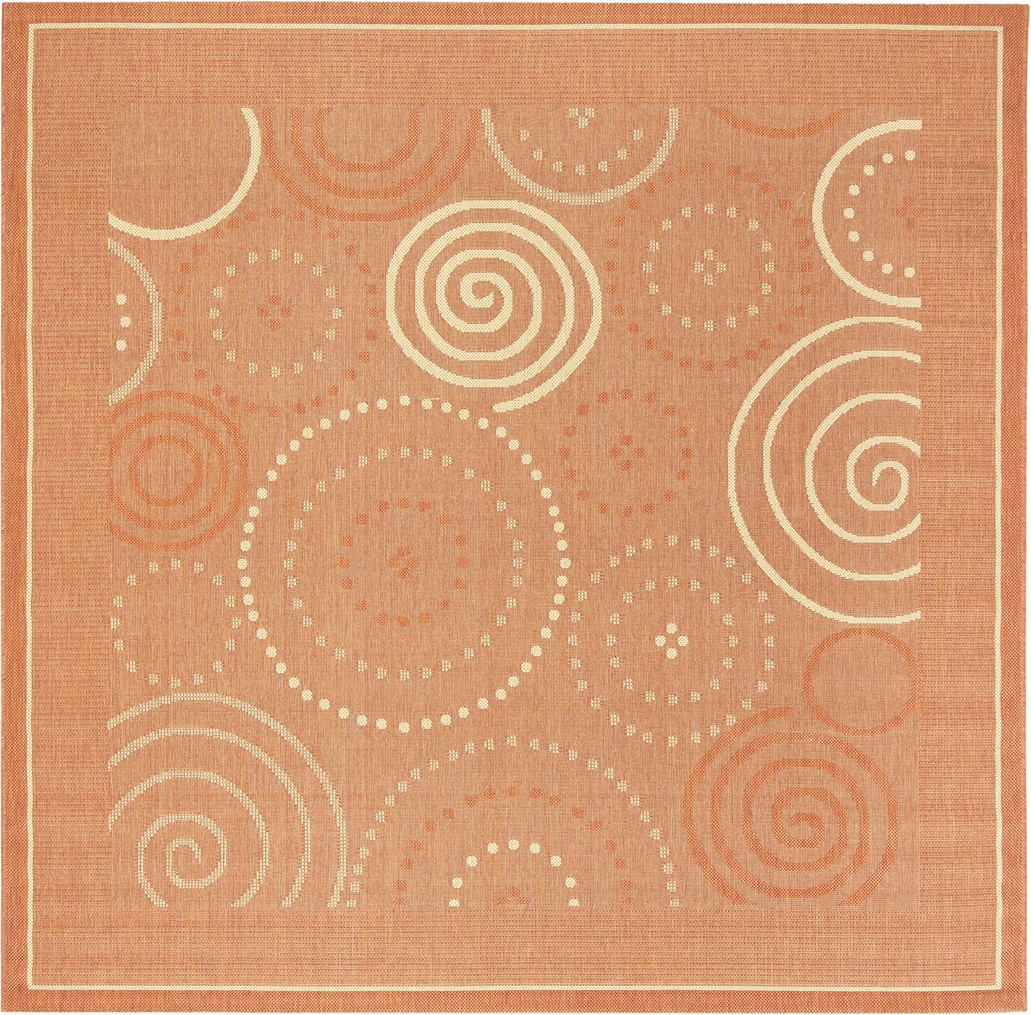SAFAVIEH Washable Rug Outdoor Courtyard Collection - 6'7" Square, Terracotta & Natural, Non-Shedding & Easy Cleaning, Ideal for Patio, Backyard, Mudroom (CY1906-3202)