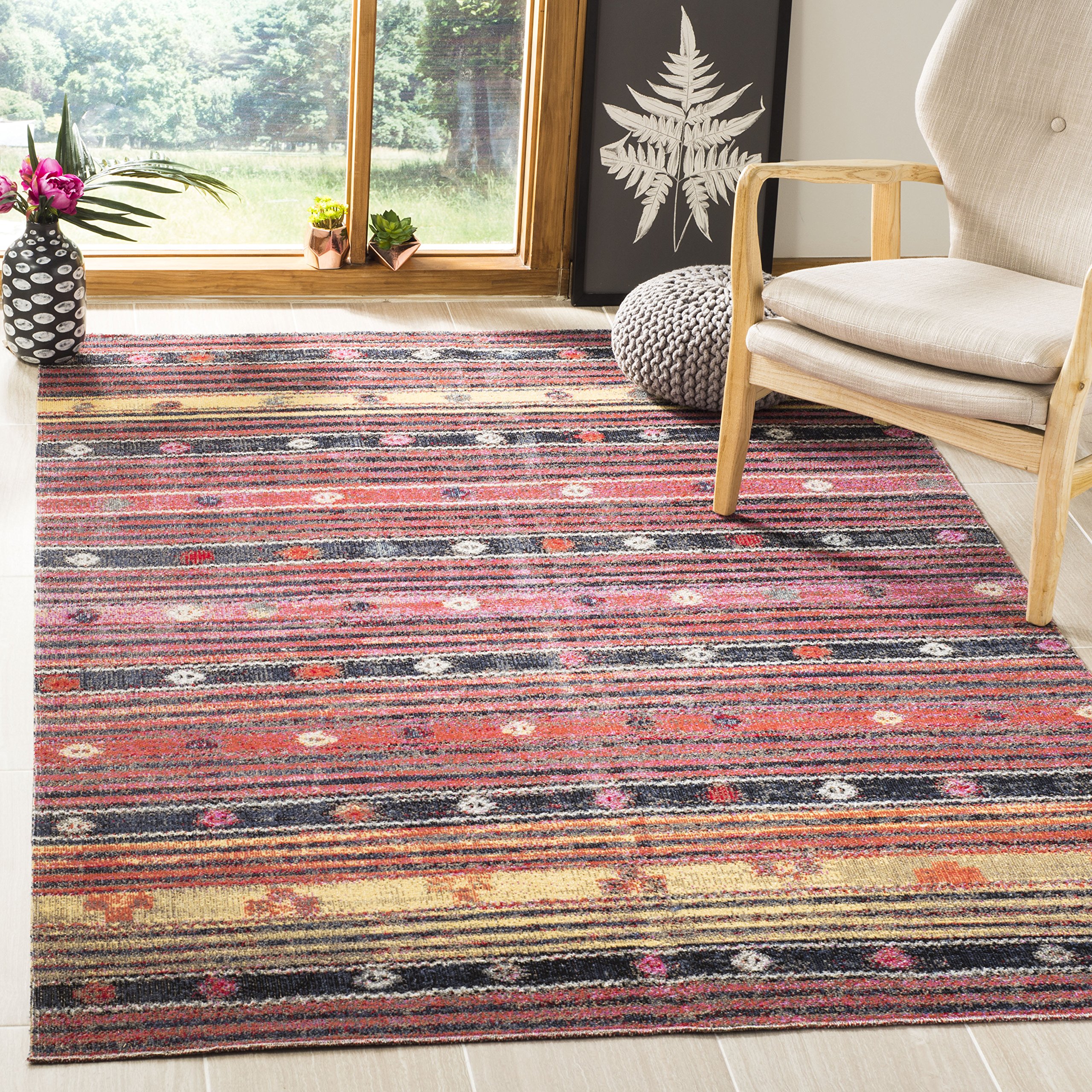 SAFAVIEH Tapis Boho Pour Salon, Salle à manger, Chambre à coucher - Montage Collection, Tapis à poil court, Rouille et Multi, 122 X 183 cm