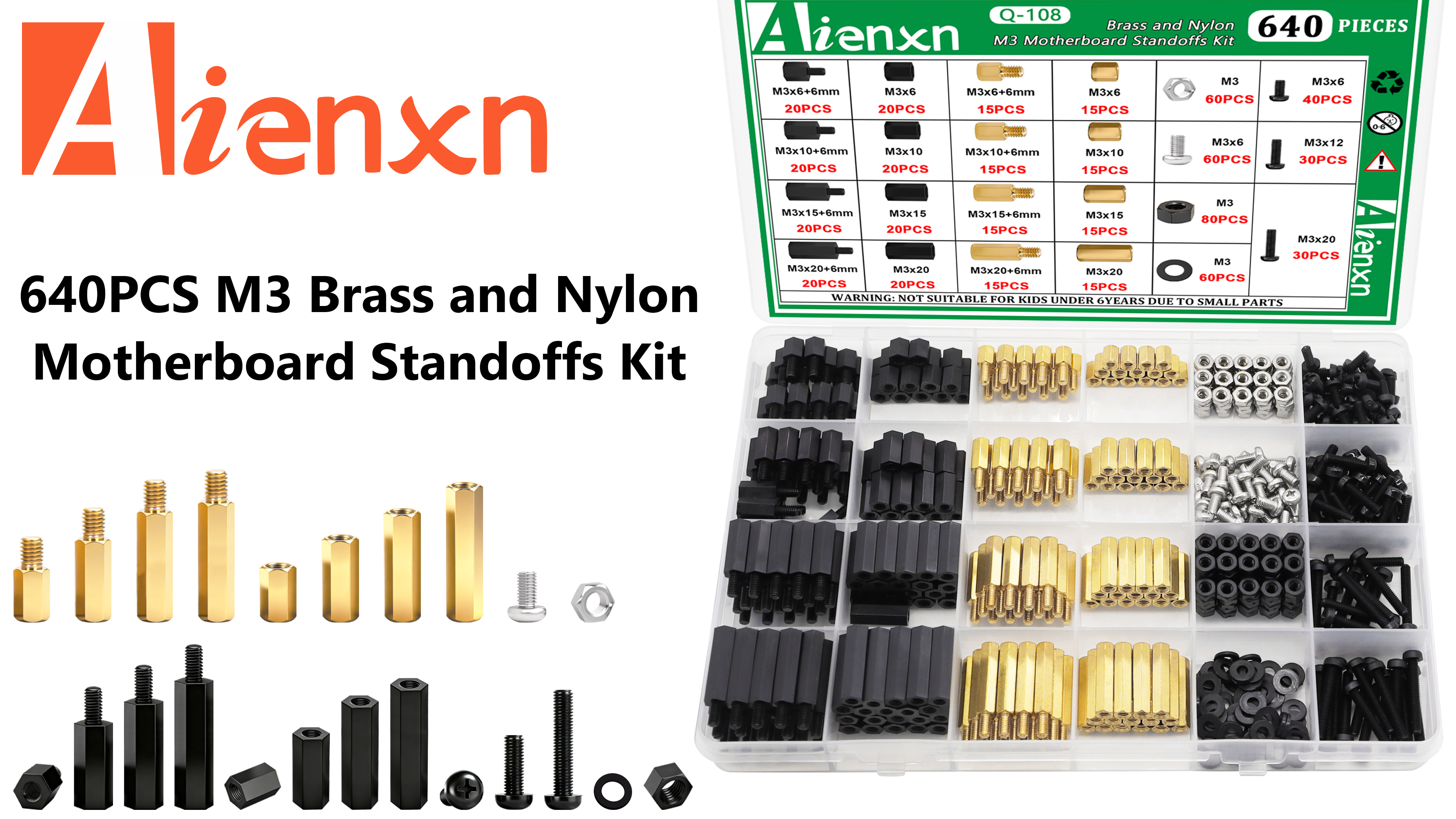 Image of 640PCS M3 Brass and Nylon Motherboard Standoffs Kit, Male Female Hex Spacer Standoff Screws Nuts Suitable for Circuit Board, PCB Board etc (Pack of 2)