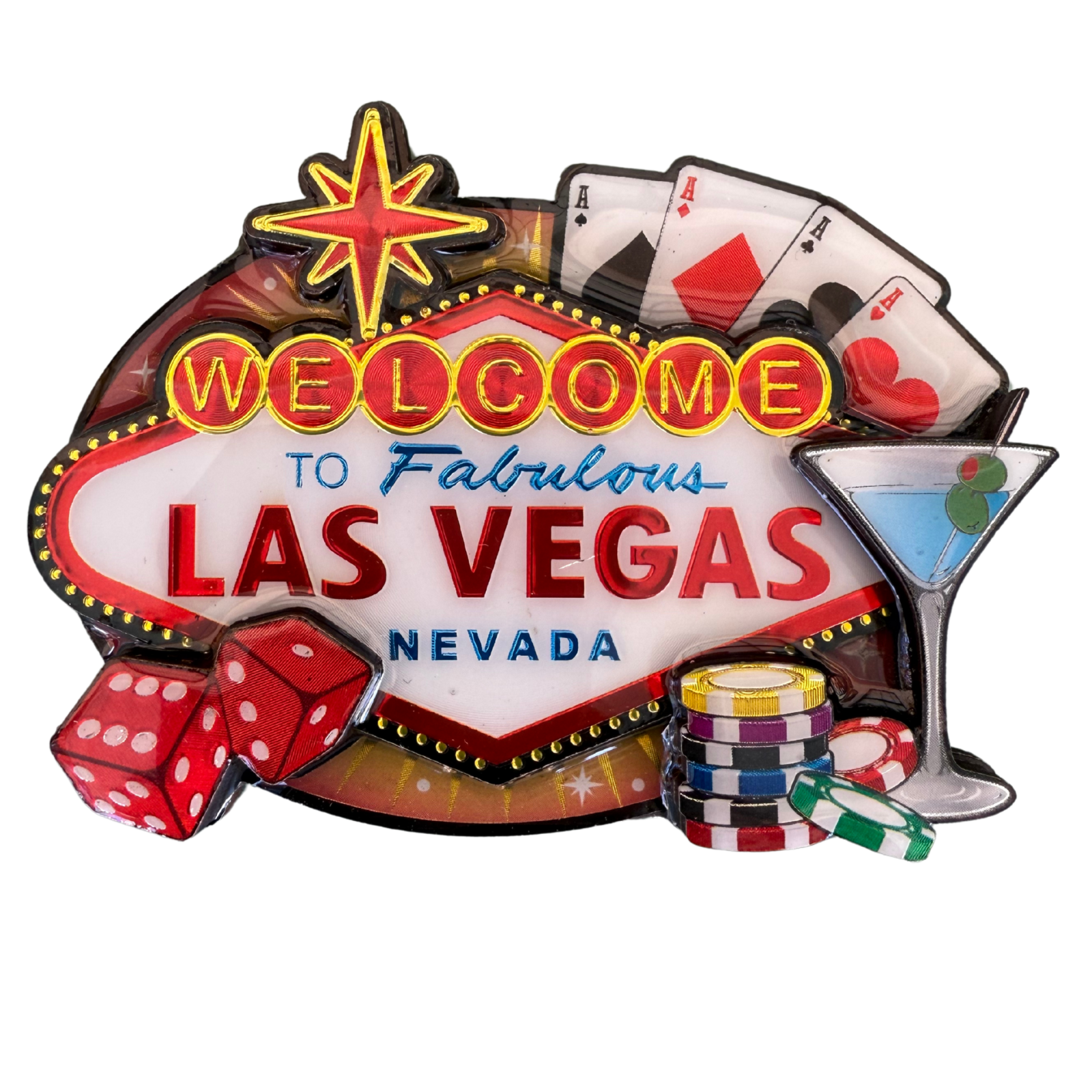 Imán decorativo 3D Las Vegas con fichas y dados miniatura 4
