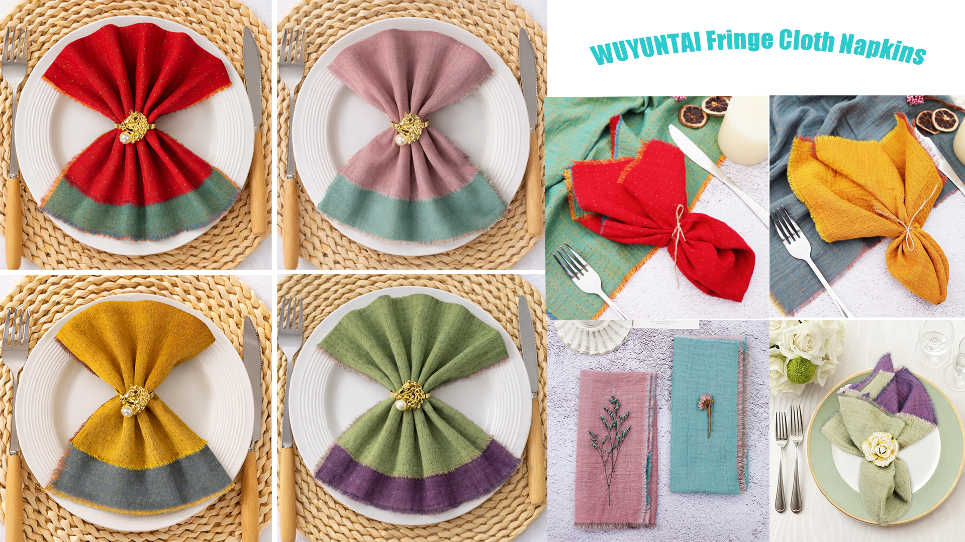 Servilletas de Tela Boho Fringe 16x16 cm Pack x6 miniatura 7