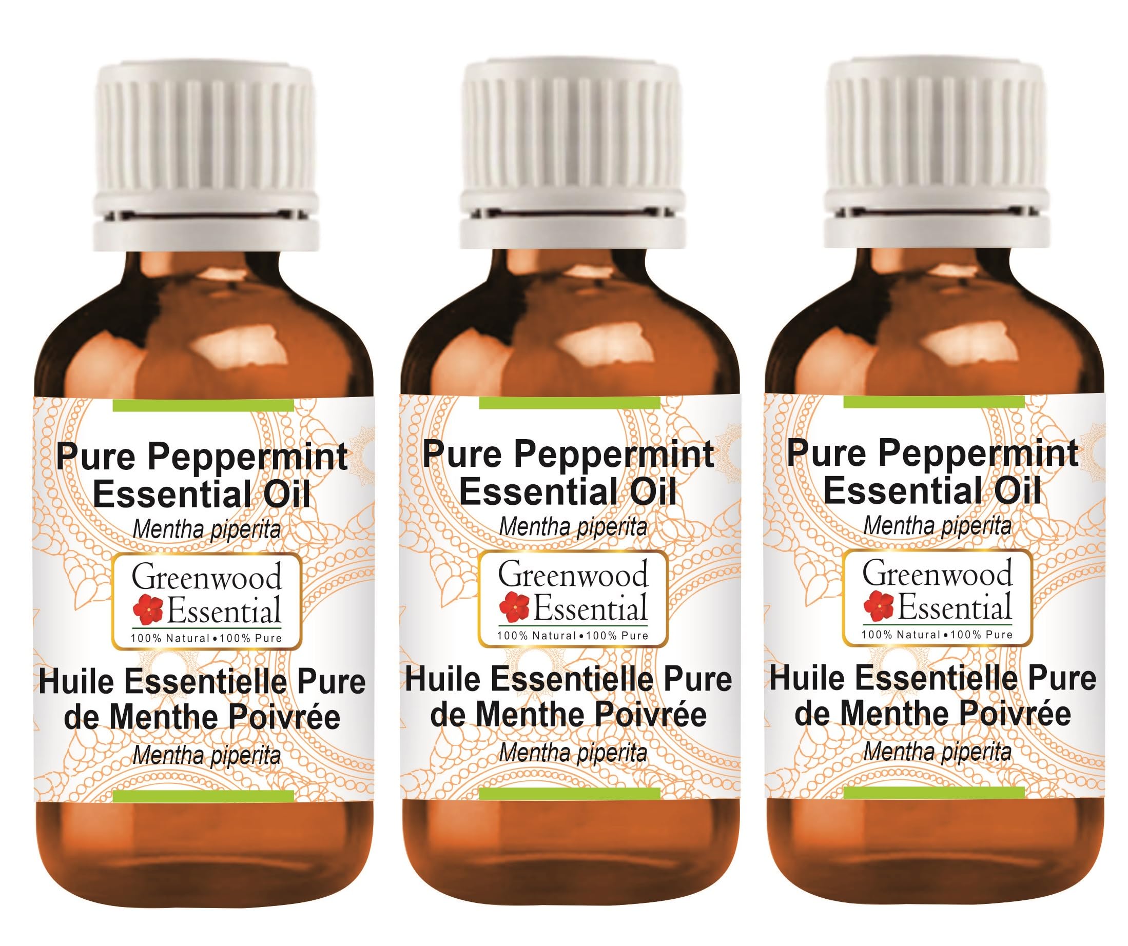 Greenwood Essential Naturreine Ätherisches Pfefferminzöl (Mentha piperita) Dampfdestilliert 100ml X 3 (10 oz)