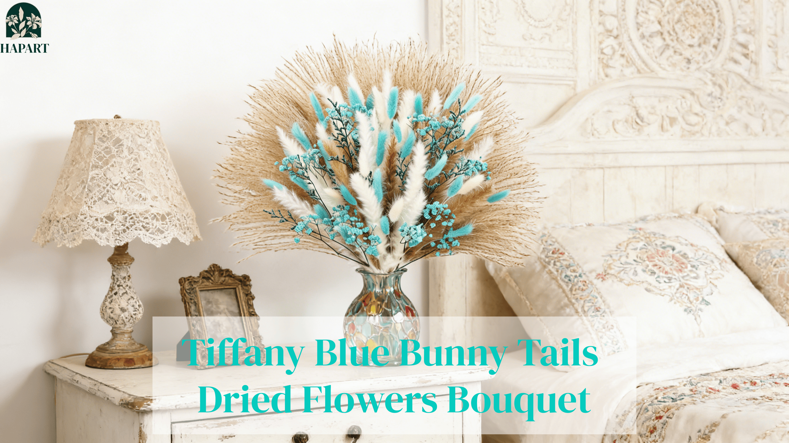 Ramo de flores secas Bunny Tails pampas color azul miniatura 7