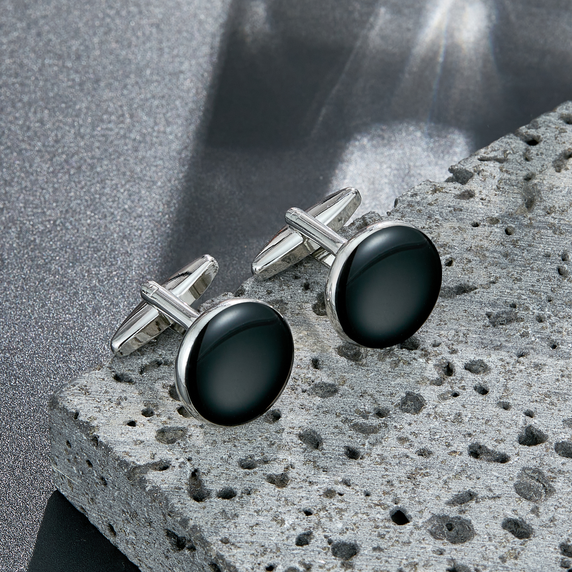 Gemelli Da Uomo In Fibra Di Carbonio E Rodio - Quadrati, Eleganti, Perfetti Per Matrimoni E Cerimonie - Regalo Uomo