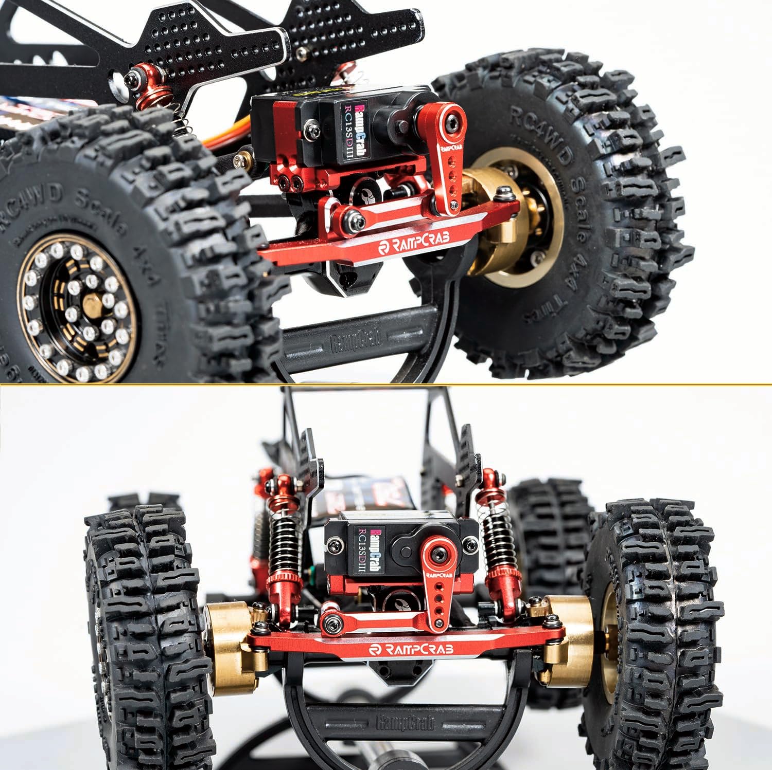 RC Steering Servo with Servo Mount Bracket and Servo Horn for SCX24 AX24, RC Car Model Parts, Upgrade Parts for Axial AX24 SCX24 1/24 RC Crawler (Red Horn)